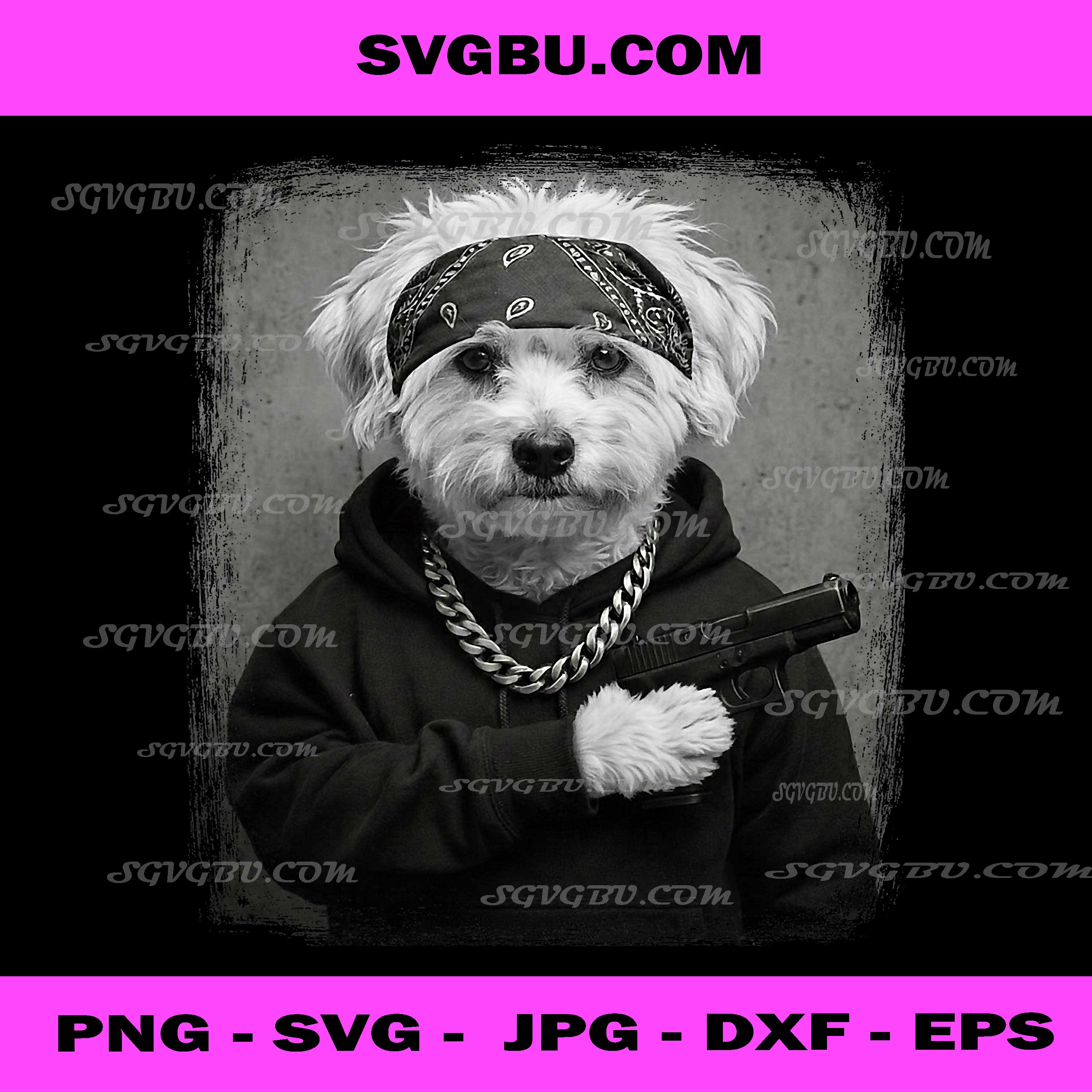 Gangster Dog PNG, Thug Life Puppy PNG, Bandana Dog With Gun PNG