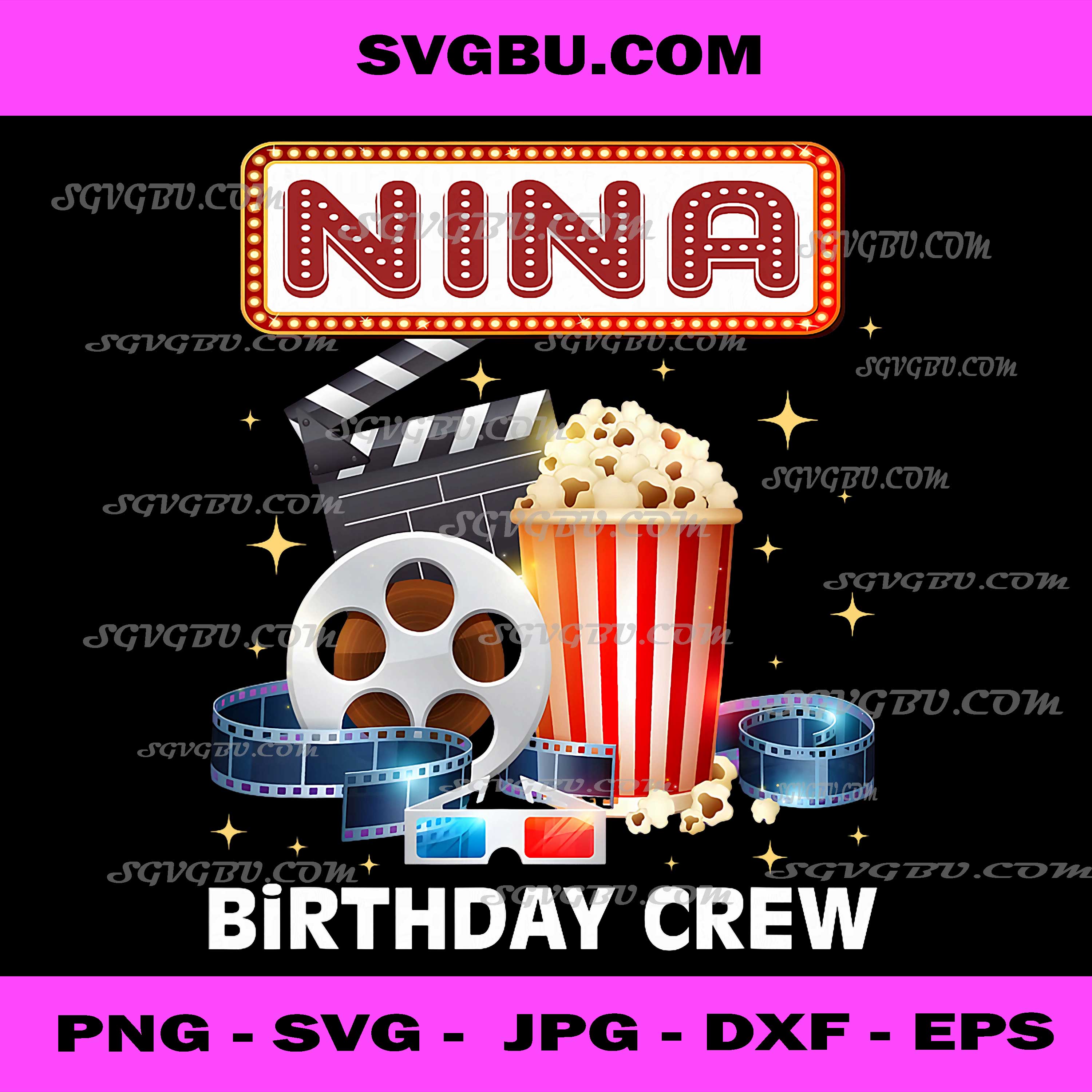 Nina Birthday Crew Movie Night Theater PNG, Cinema Party Art PNG