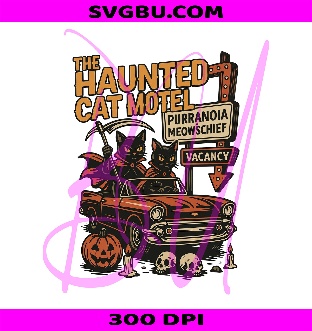 Haunted Cat Motel PNG, Horror Cat Halloween PNG, Spooky Cat PNG