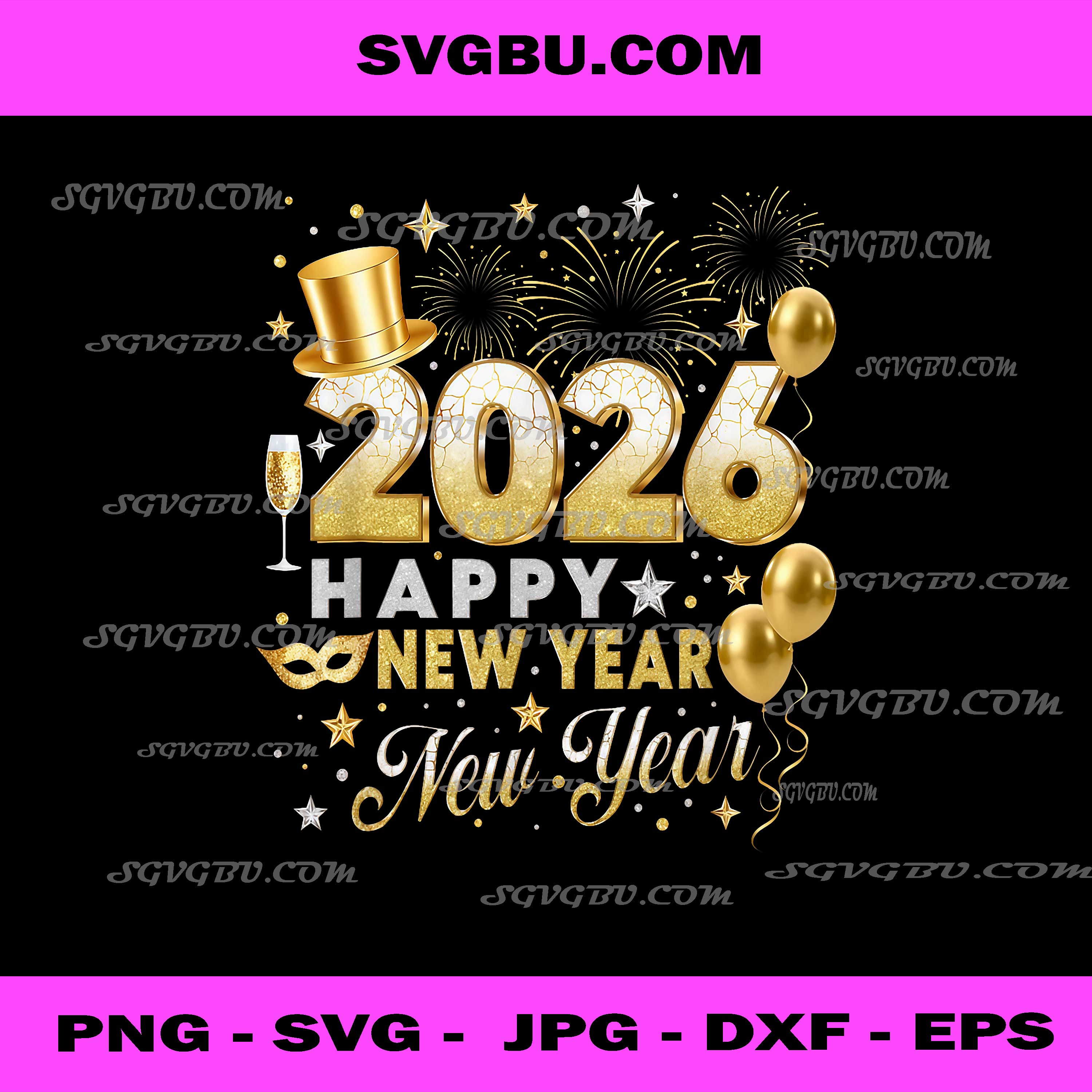 Happy New Year Party 2026 PNG, Fireworks PNG, Hello 2026 PNG