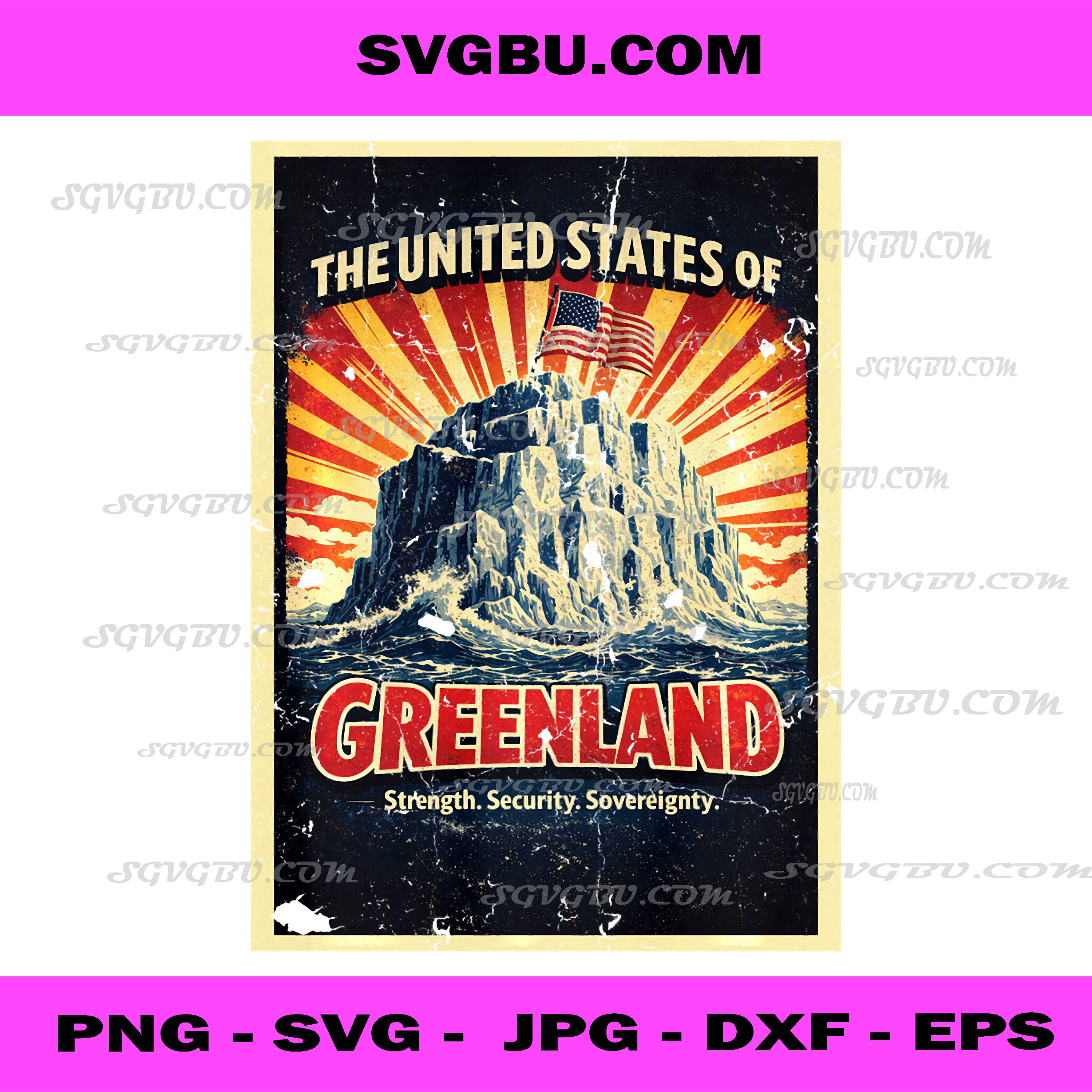 United States Of Greenland PNG, Retro US Flag Poster PNG, Patriotic Art PNG
