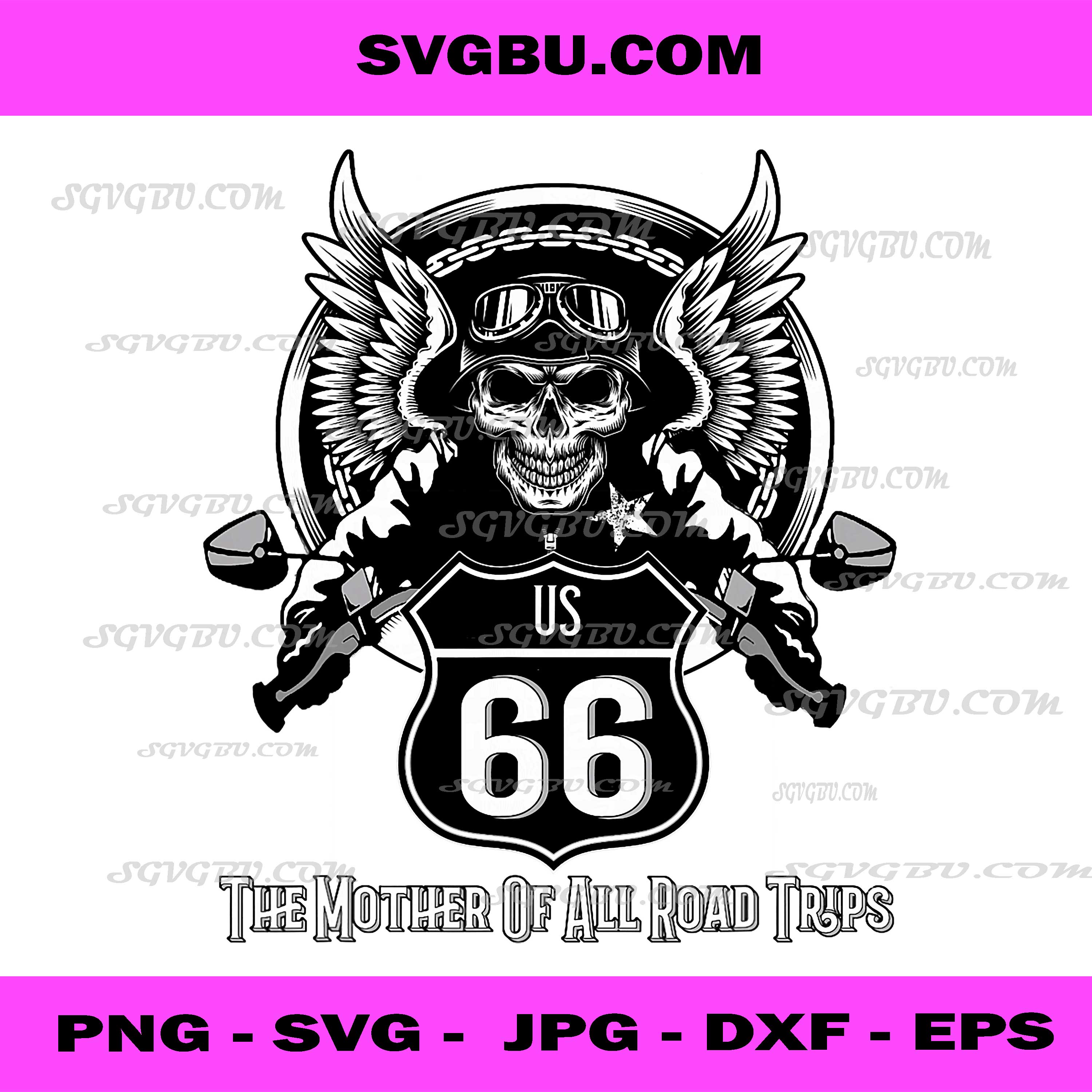 US Route 66 Skull PNG, Mother Of All Road Trips PNG, Biker Art PNG