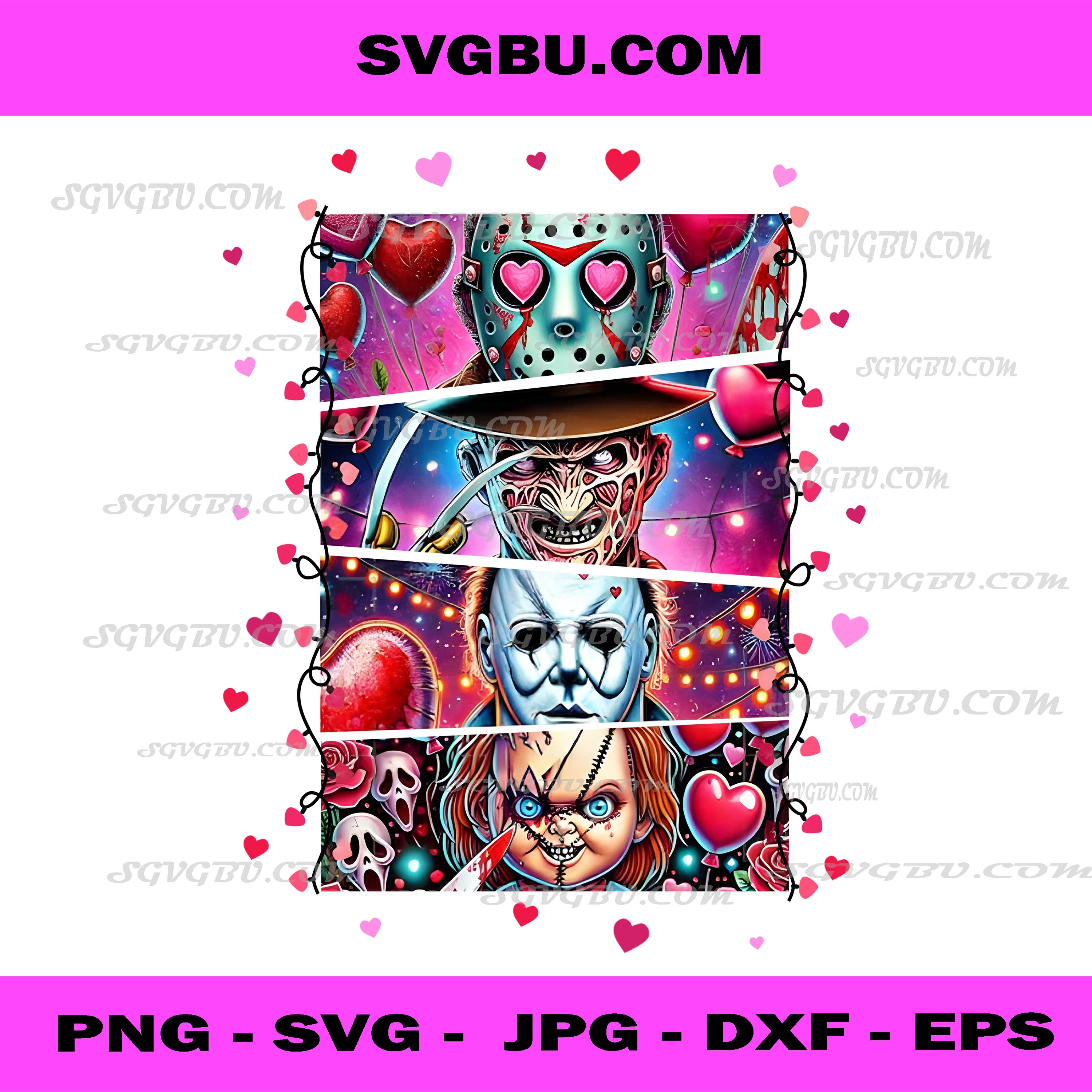 Horror Valentine PNG, Slasher Movie Hearts PNG, Spooky Love Art PNG