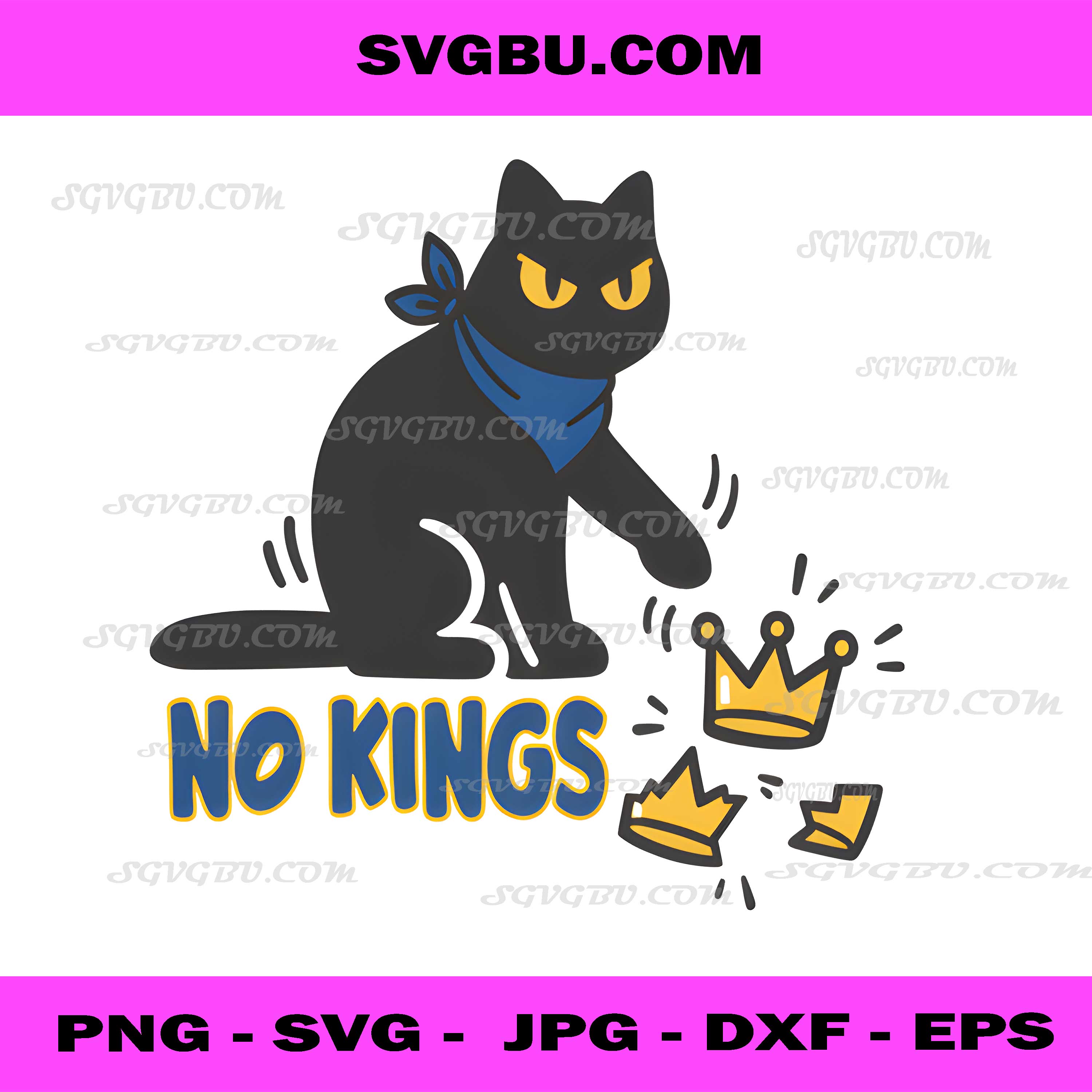 No Kings Funny Black Cat Crown Vector PNG, Cat Liberty Design PNG
