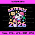 Kawaii Artemis 2026 PNG, Cute Rocket and Astronaut Space Design