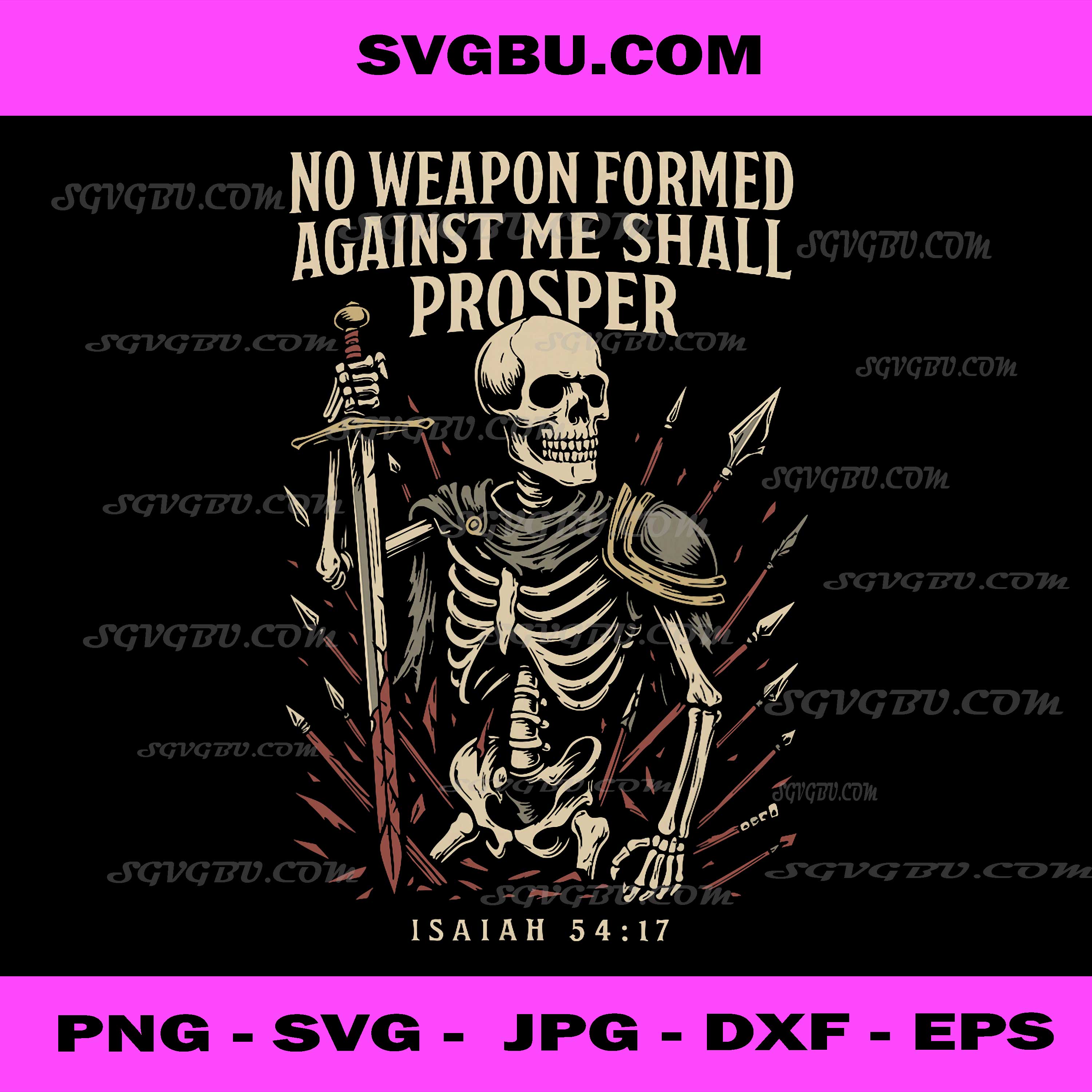 Christian Vintage Gothic Skeleton PNG, Bible Verse Isaiah 5417 PNG