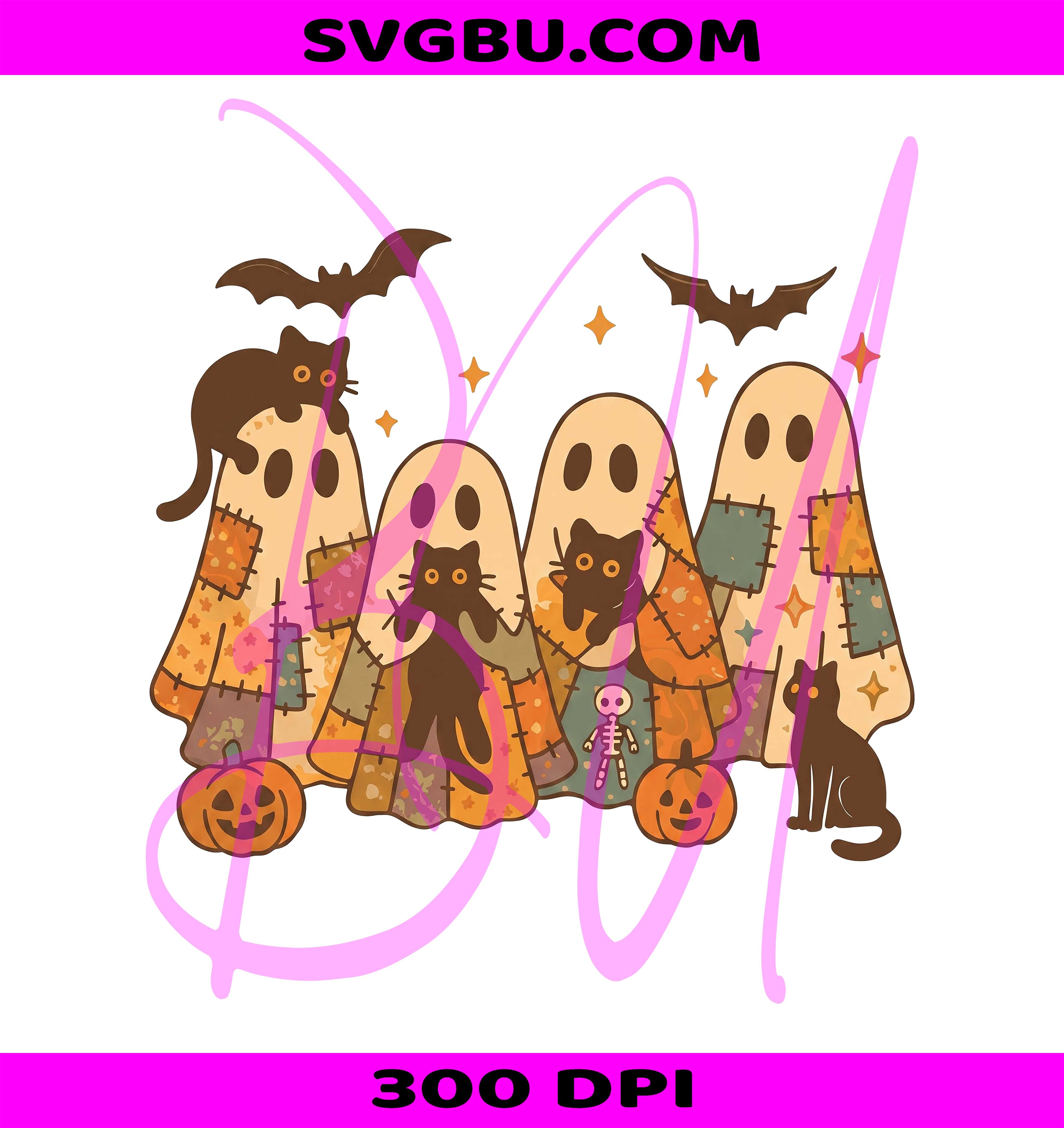 Cute Ghost Cat PNG, Funny Halloween Cat PNG, Retro Halloween Cat PNG