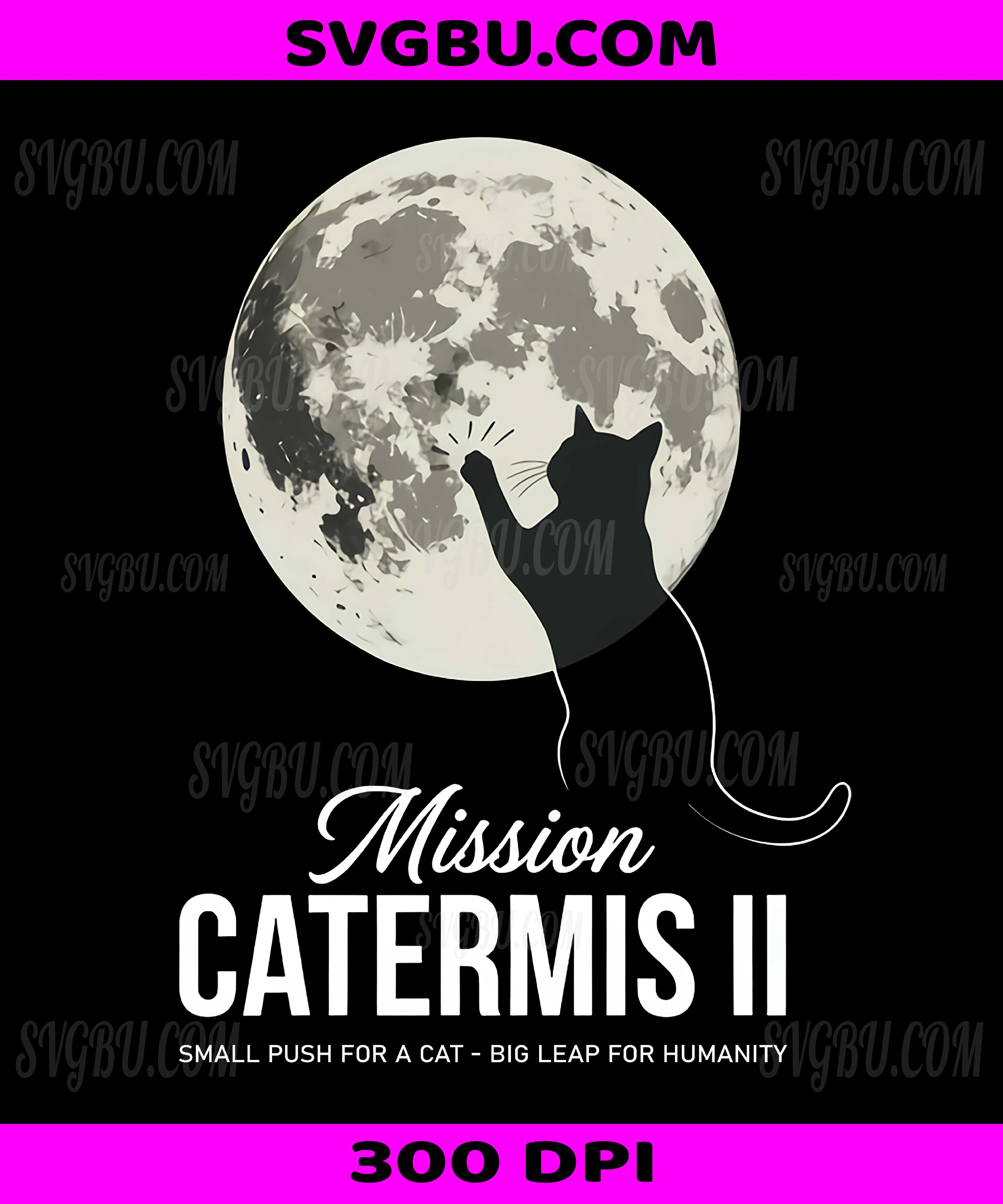 Mission Catermis II PNG, Funny Black Cat Touching Moon Space Mission