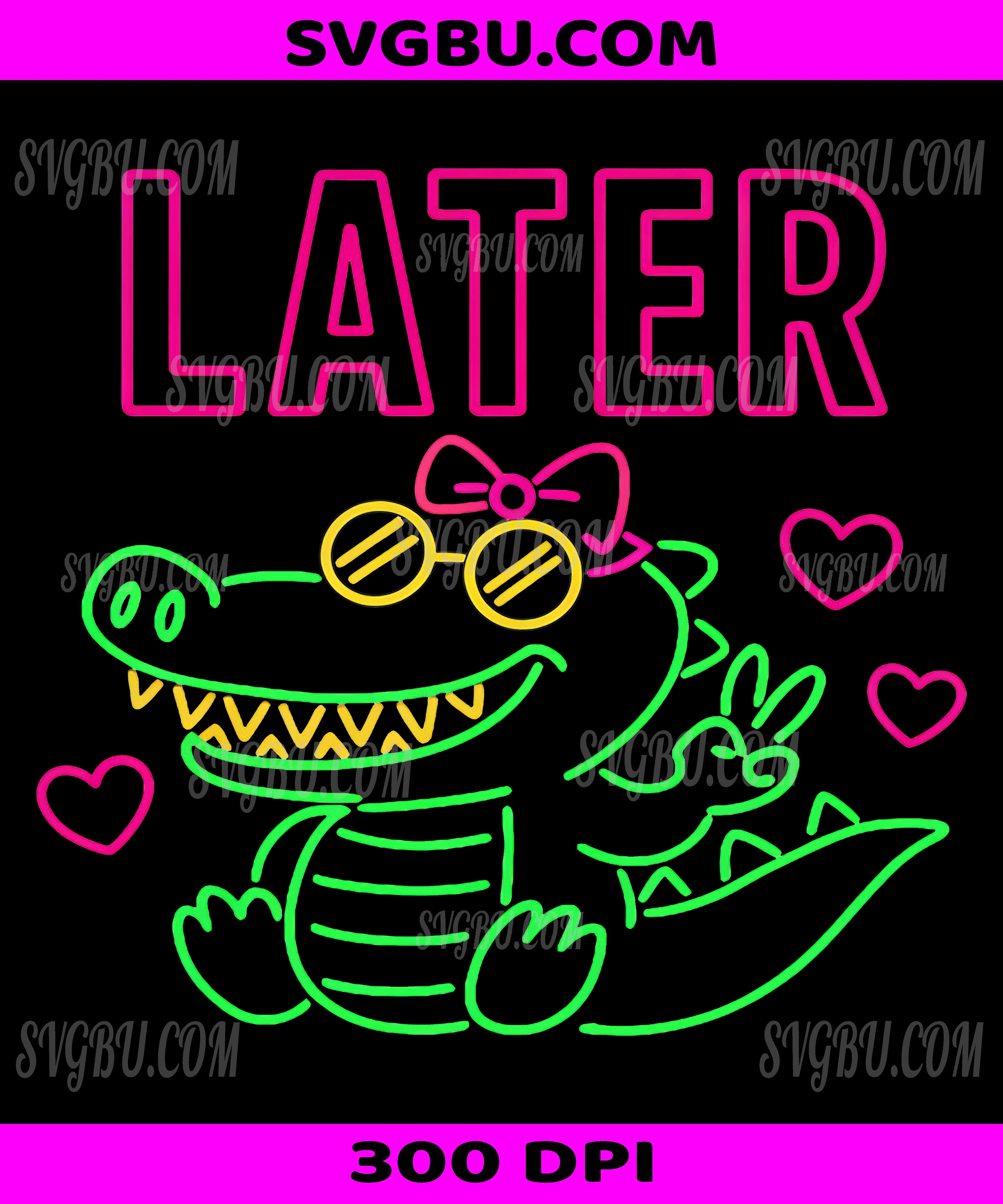 Later Alligator, Cute Neon Gator Girl With Pink Bow PNG, Heart Sunglasses Animal Design