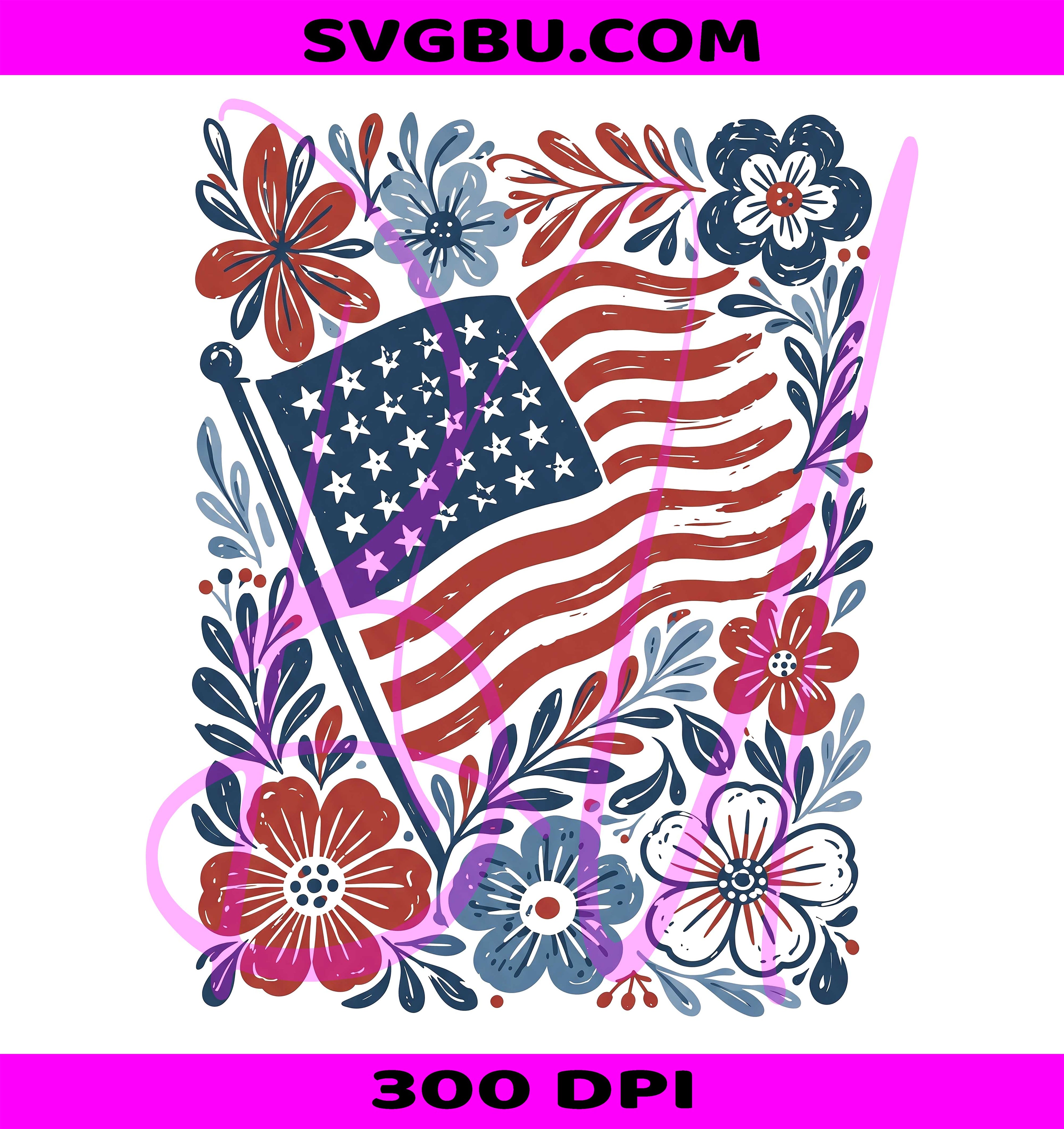 American Flag Floral PNG, Wildflower Red White Blue PNG, 4th Of July 250 TH PNG