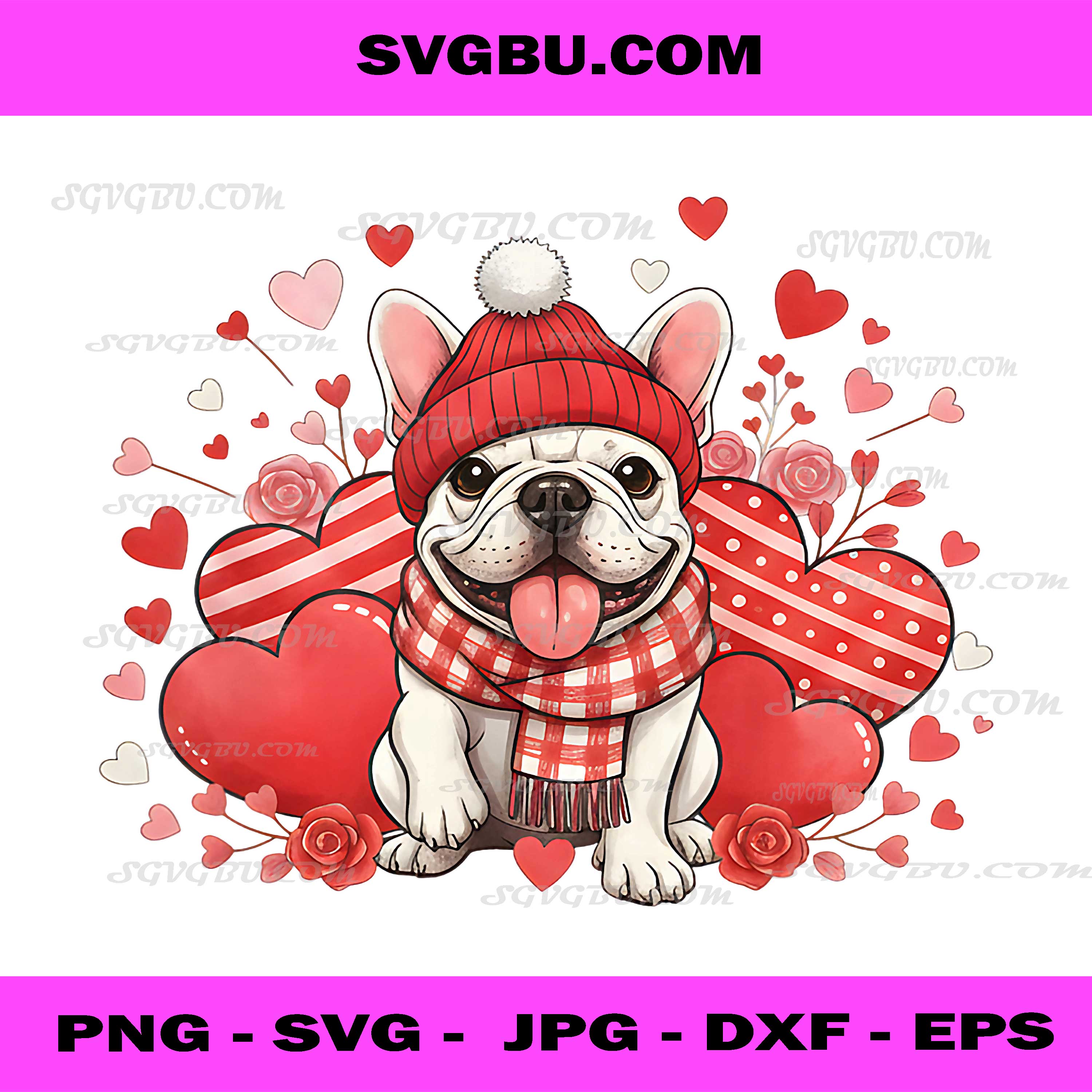 French Bulldog Valentines Day PNG, Funny Heart Pet Lovers PNG