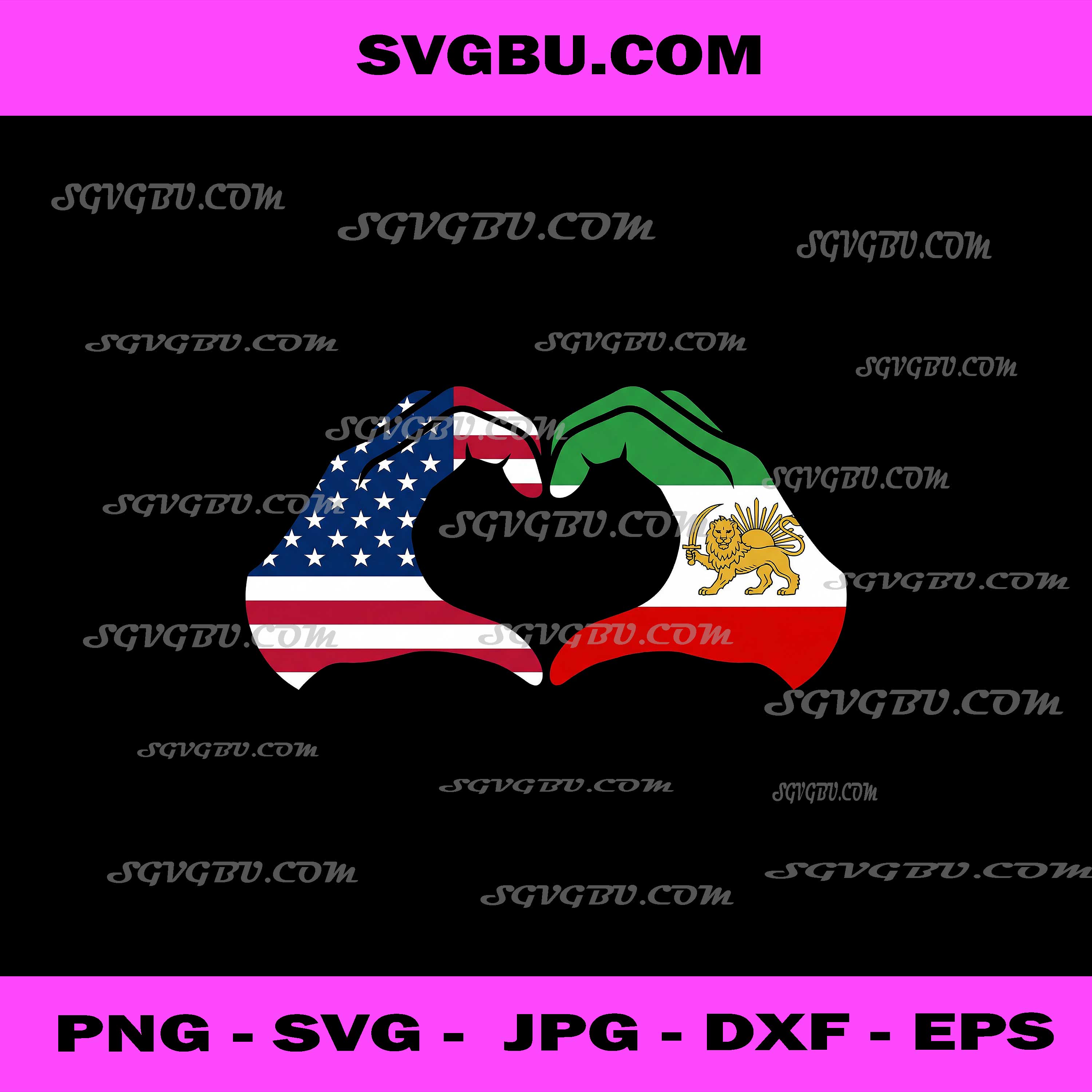 USA and Iran Heart Hands, American and Iranian Flag Love PNG