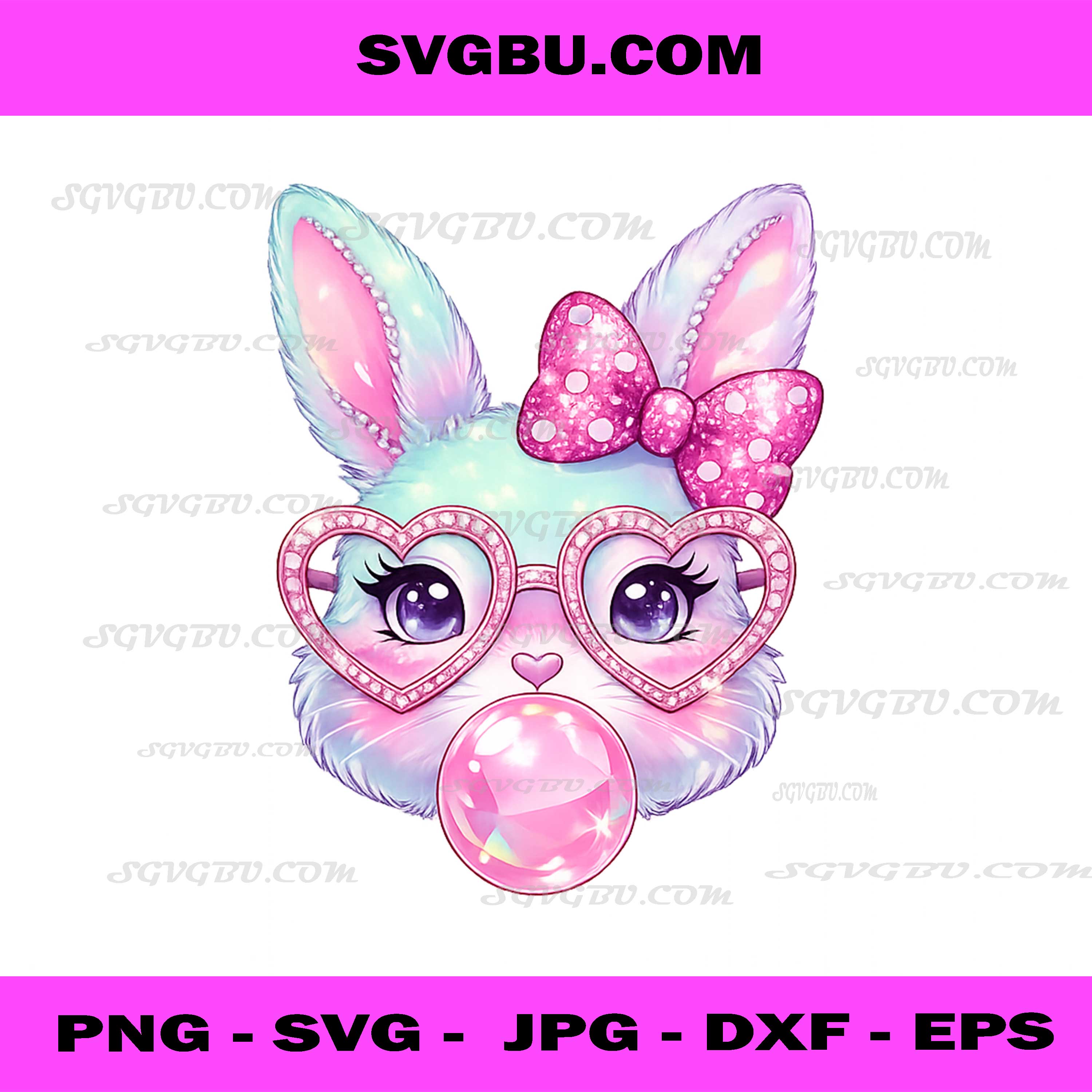 Pink Bow Bunny Heart Glasses PNG, Cute Rabbit Bubblegum PNG