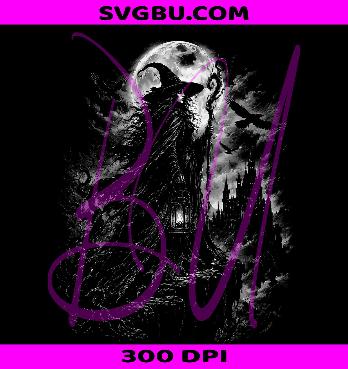 Dark Witch PNG, Gothic Moon PNG, Vintage Spooky Witch PNG