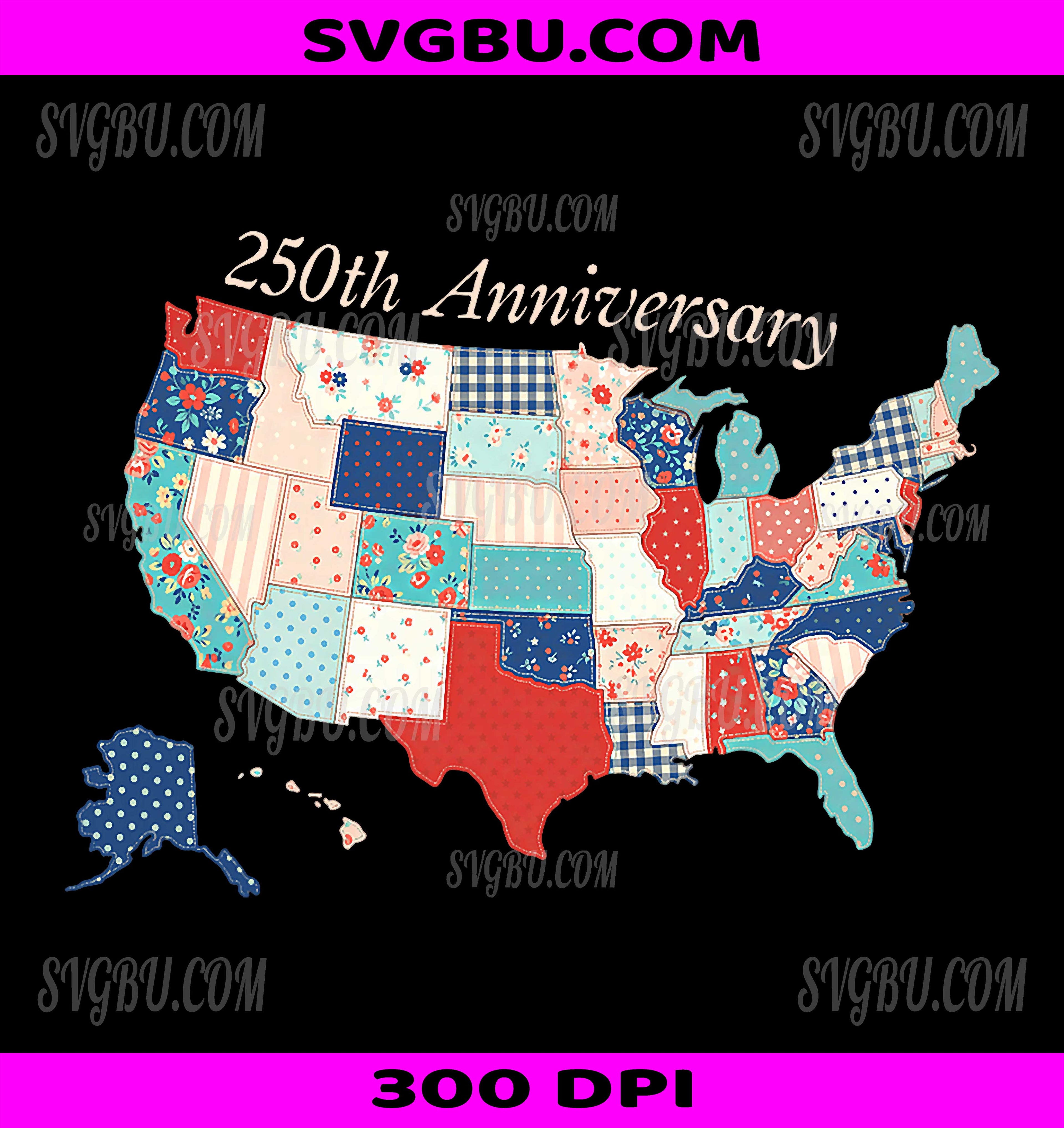 USA 250th Anniversary Patchwork Map PNG, 4th Of July Design PNG