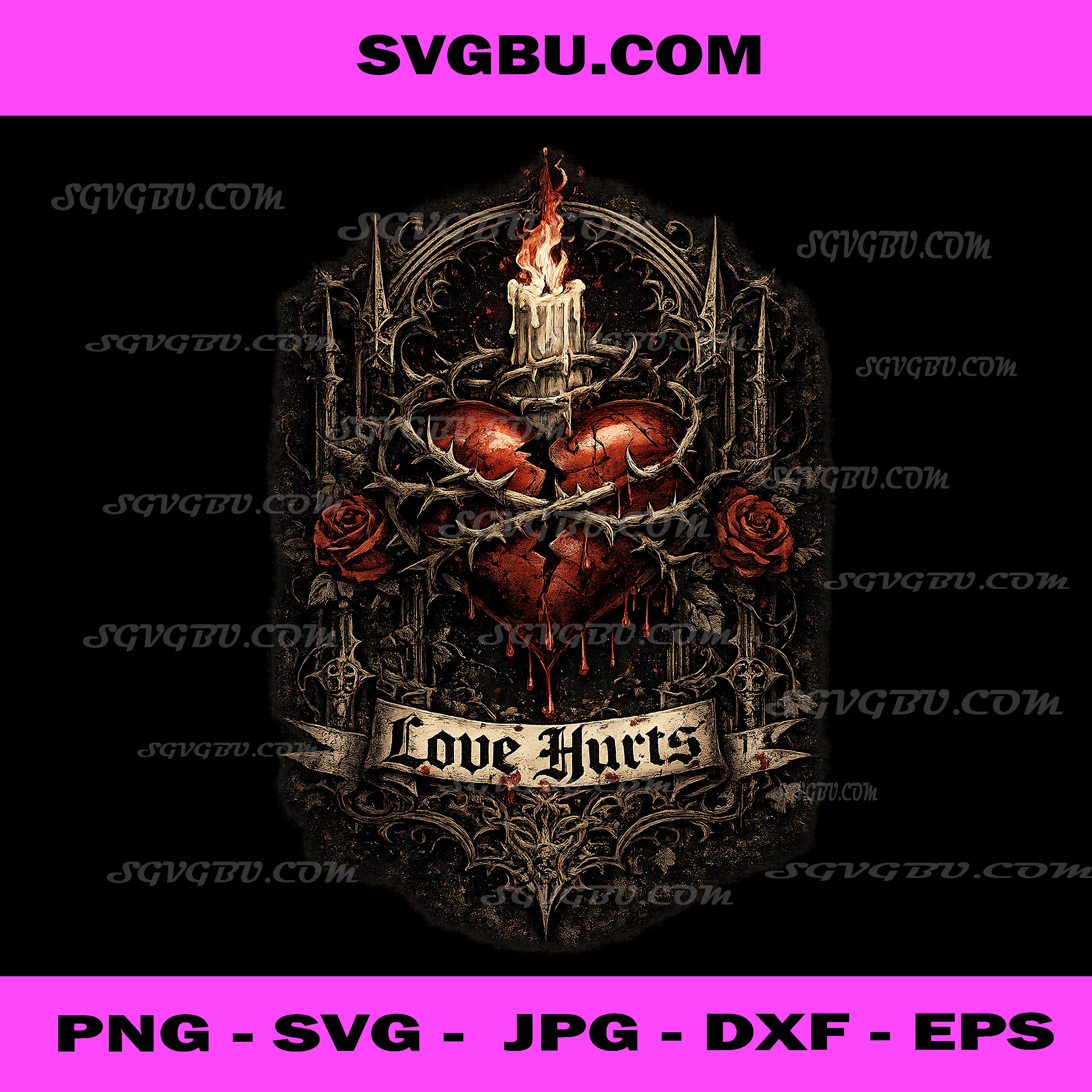 Gothic Broken Heart Art PNG, Dark Love Hurts Heart PNG, Thorn Heart Candle PNG