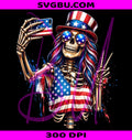 Patriotic Skeleton Selfie PNG, Retro Skull Girl PNG, American Flag PNG
