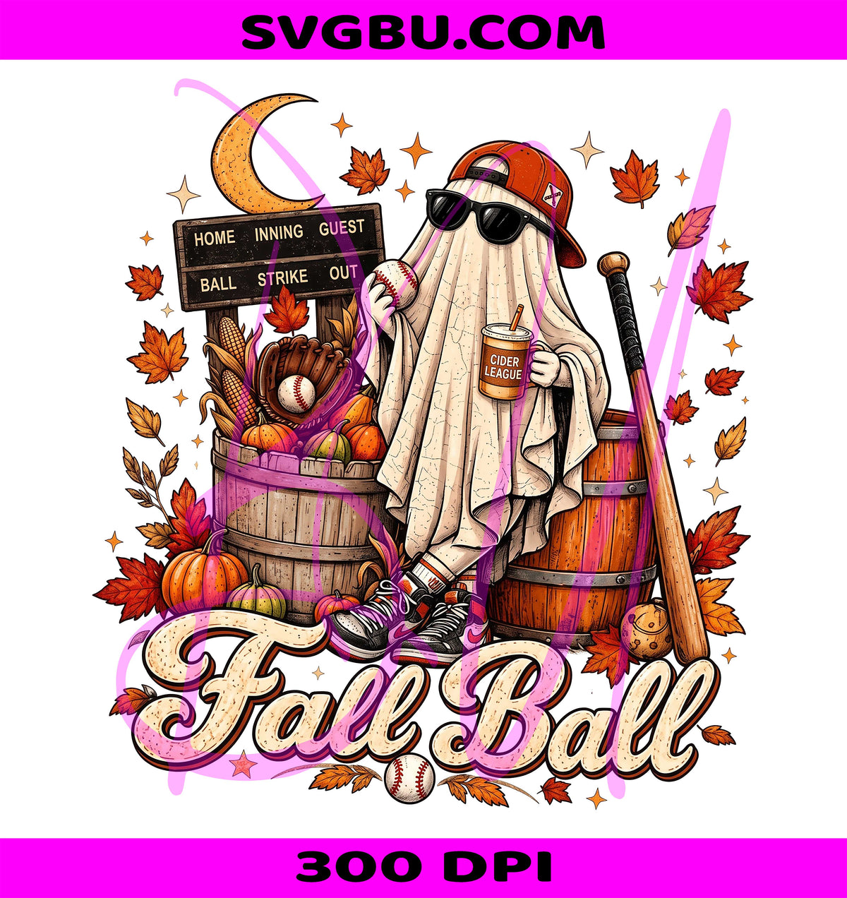Fall Ball Ghost PNG, Halloween Baseball PNG, Spooky Travel Softball PNG