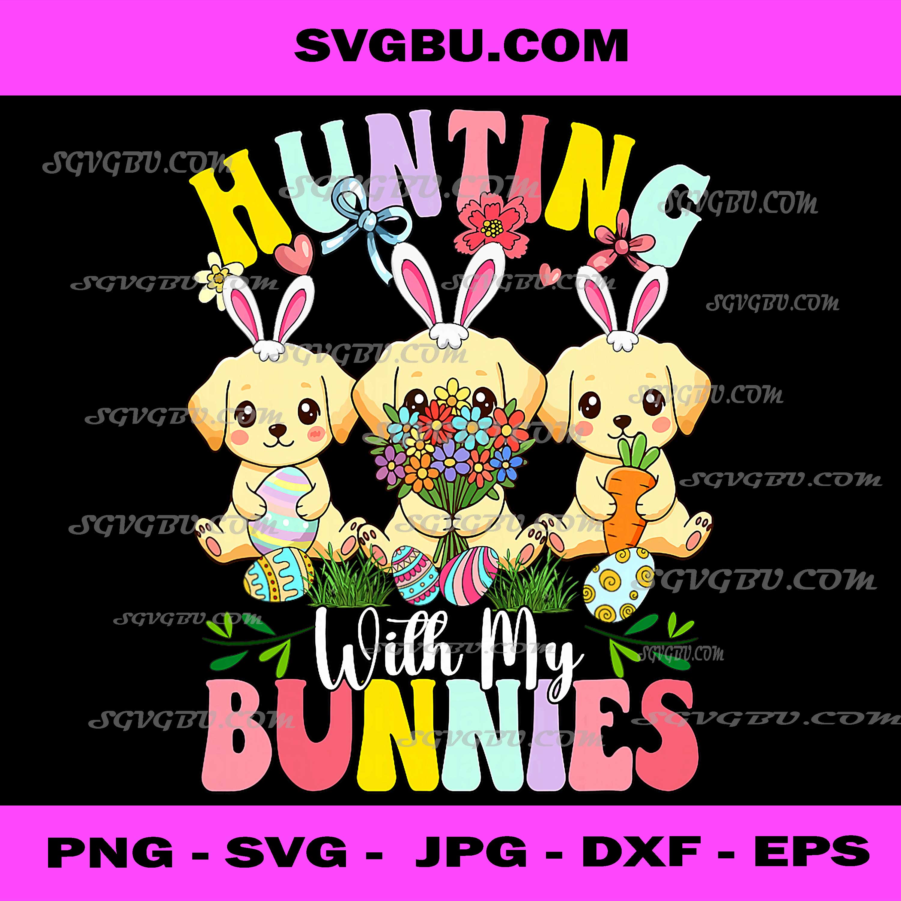 Hunting With My Bunnies, Cute Easter Puppy Puppies PNG