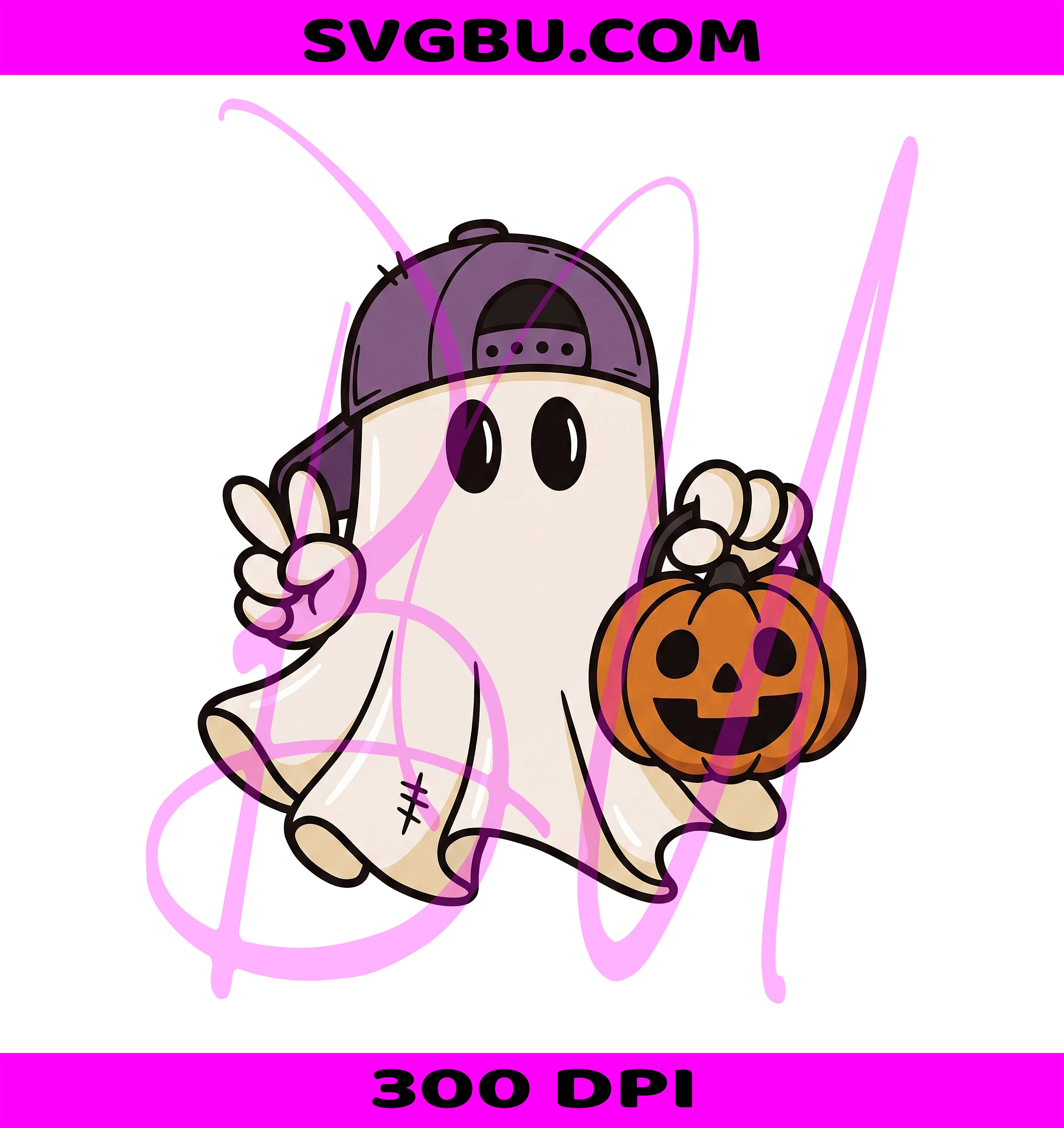 Cute Ghost Halloween PNG, Pumpkin Bag Ghost PNG, Funny Fall Ghost PNG