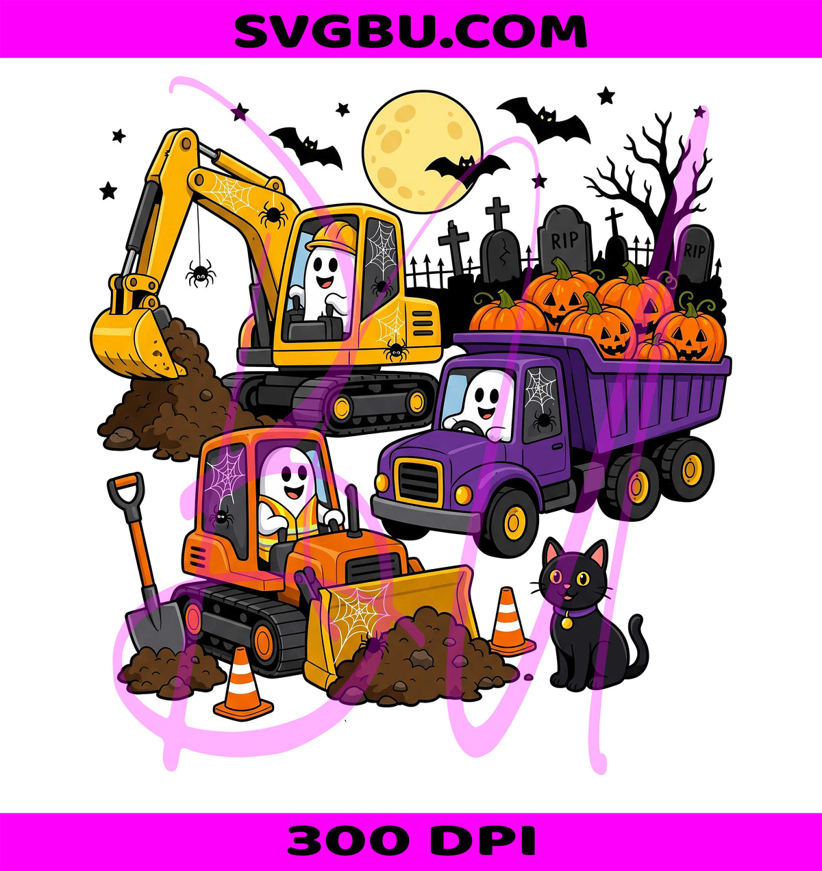 Construction Halloween PNG, Halloween Tractor PNG, Pumpkin Ghost PNG