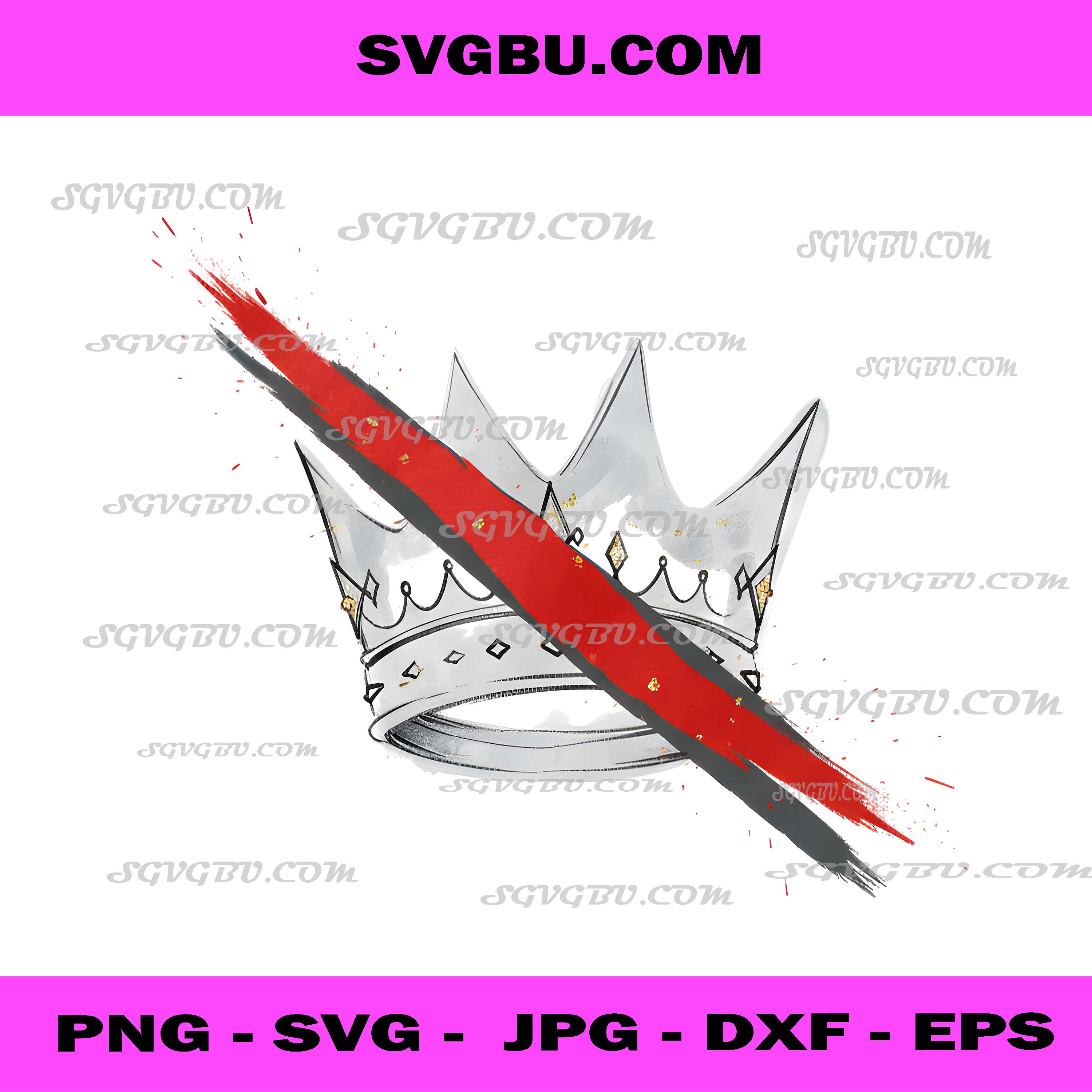 Minimalist Anti-King Crown Red Line Protest PNG No Royalty Art PNG