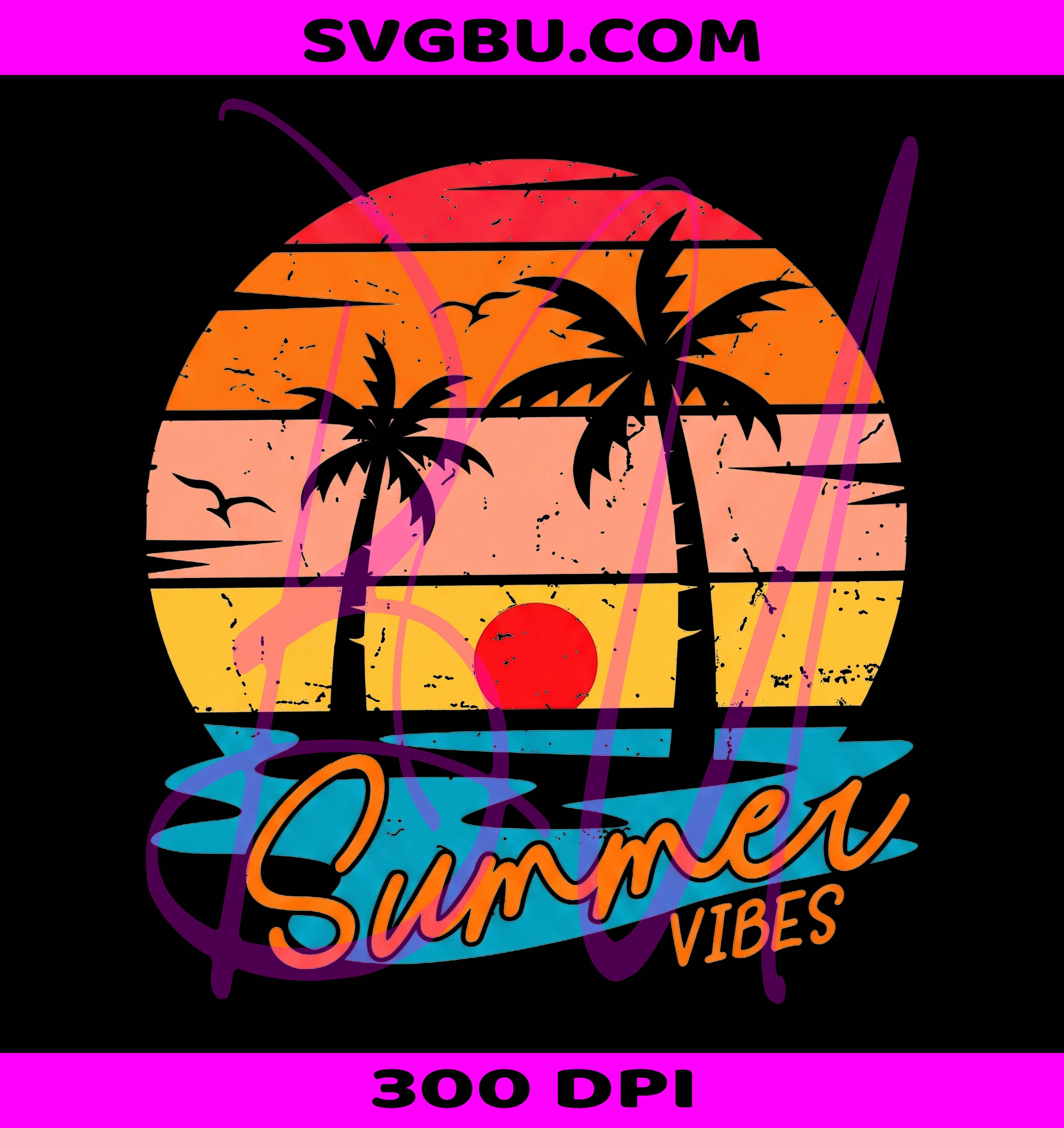Summer Vibes Retro Sunset PNG, Tropical Palm Tree Beach Design PNG