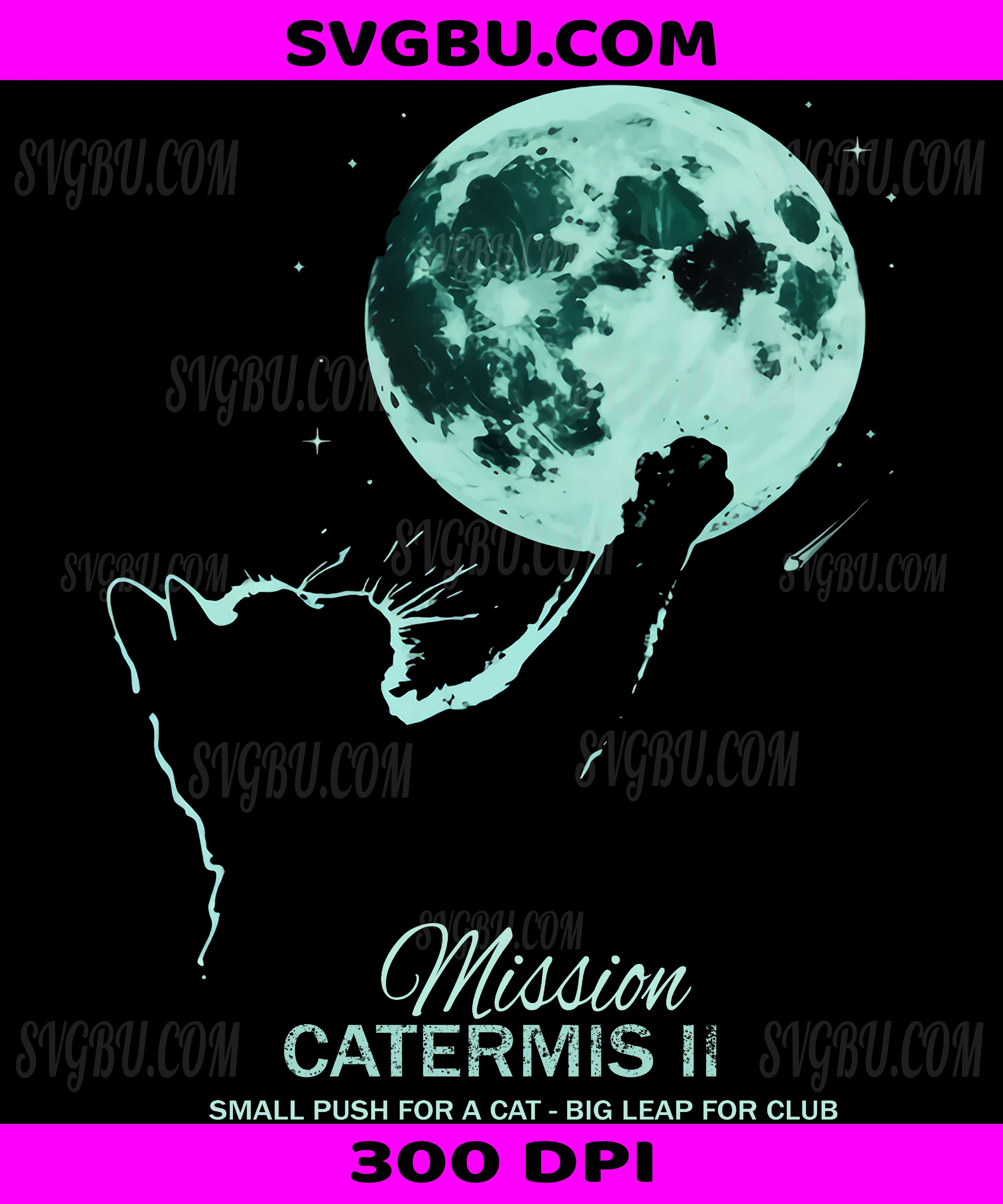 Mission Catermis II PNG, Teal Cat Silhouette Moon Space Mission Design
