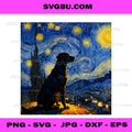 Funny Black Labrador Graphic Van Gogh Style Starry Night PNG
