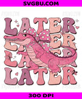 Later Alligator, Cute Pink Crocodile With Polka Dot Bow PNG, Whimsical Animal Girl Design