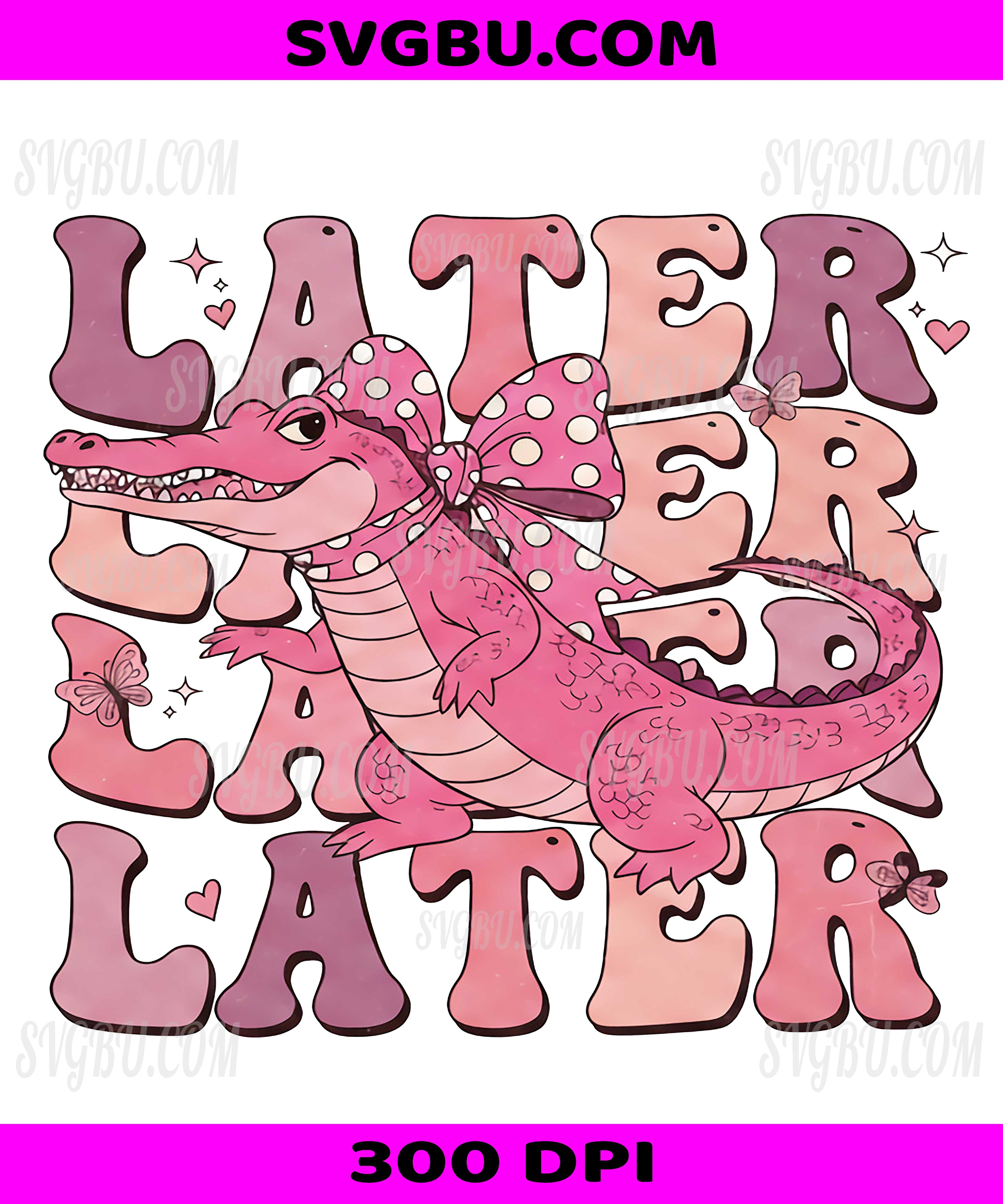 Later Alligator, Cute Pink Crocodile With Polka Dot Bow PNG, Whimsical Animal Girl Design