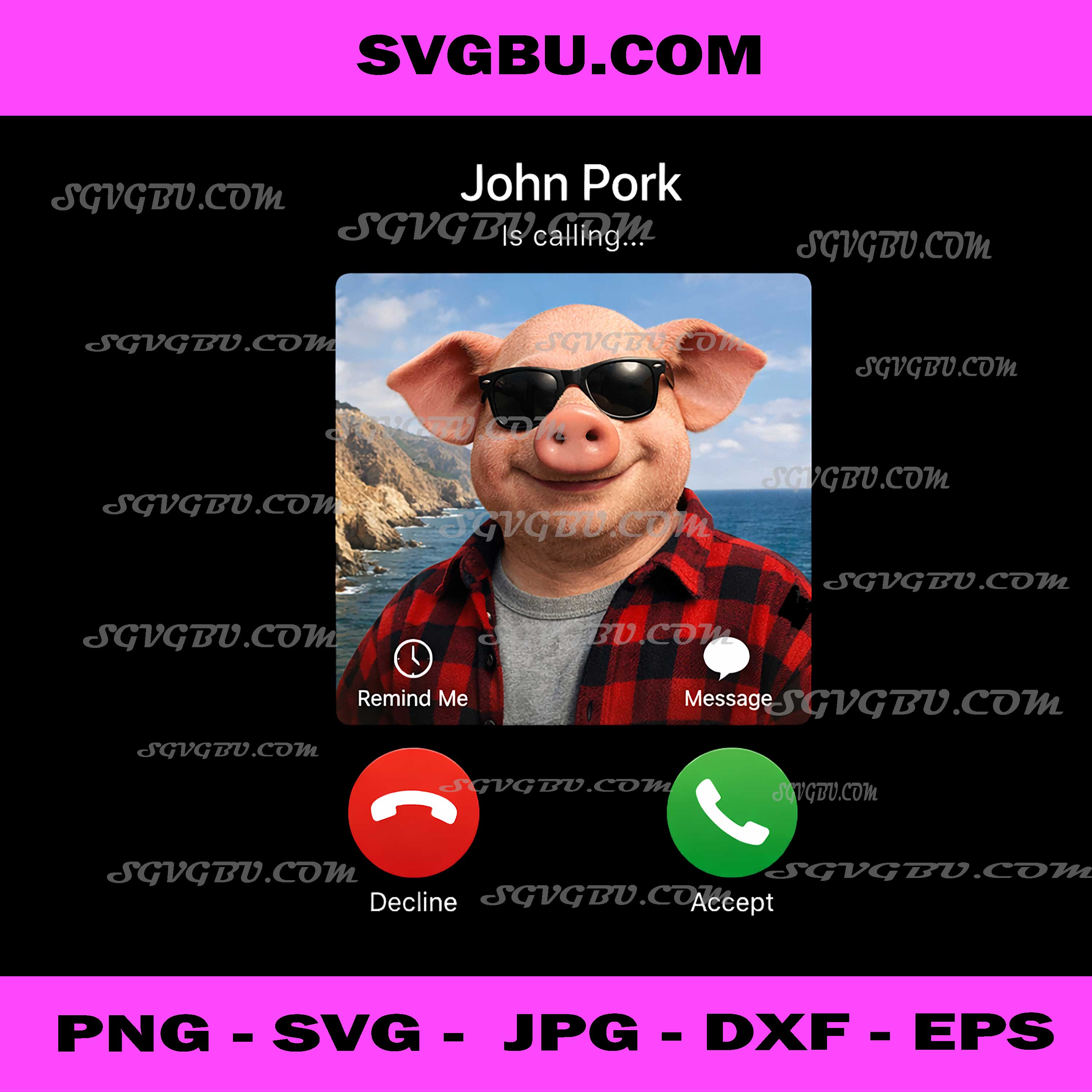 John Pork Is Calling, Funny Pig Man Meme Phone Screen PNG