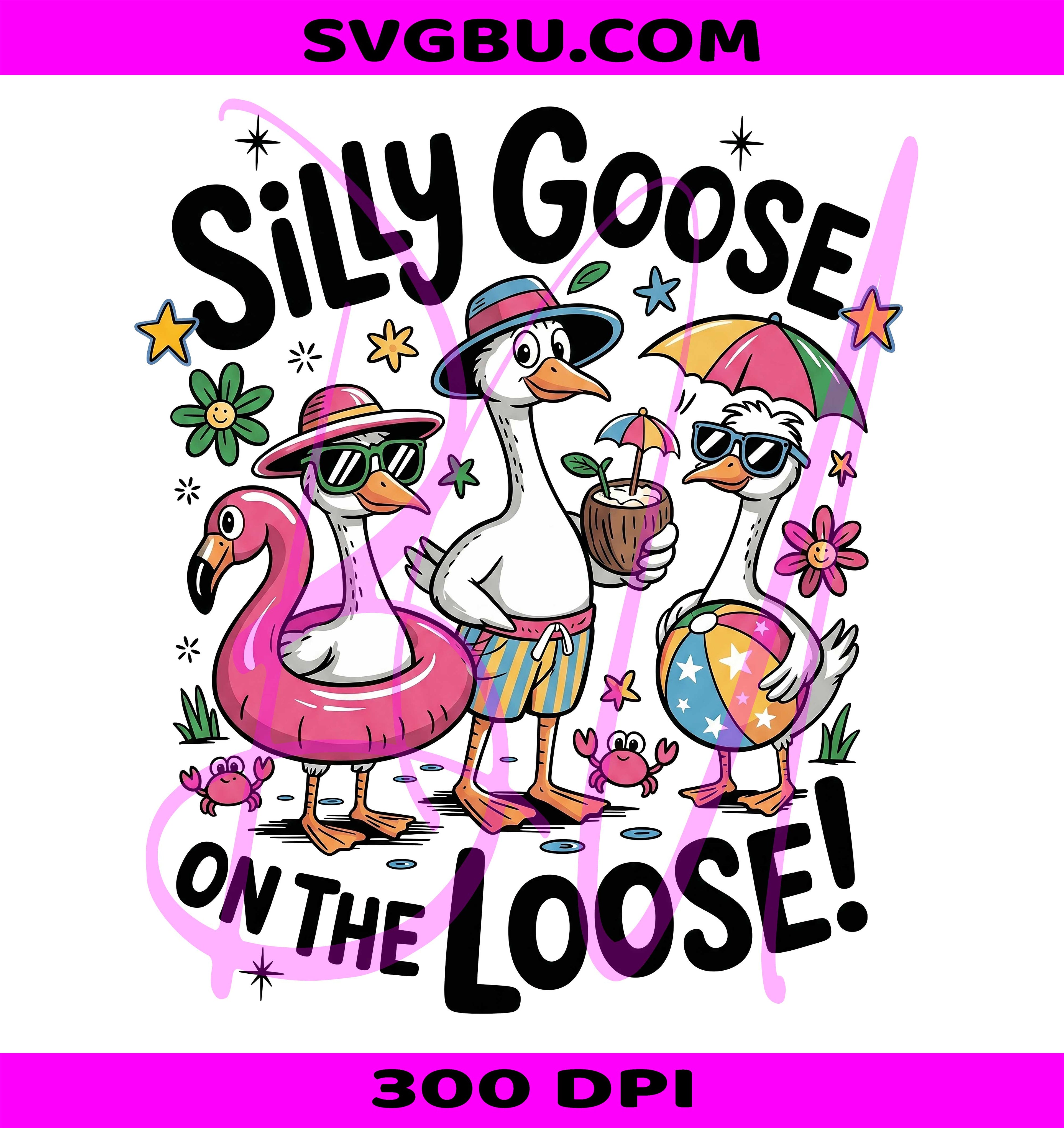 Silly Goose On The Loose PNG, Summer Beach Geese Design PNG