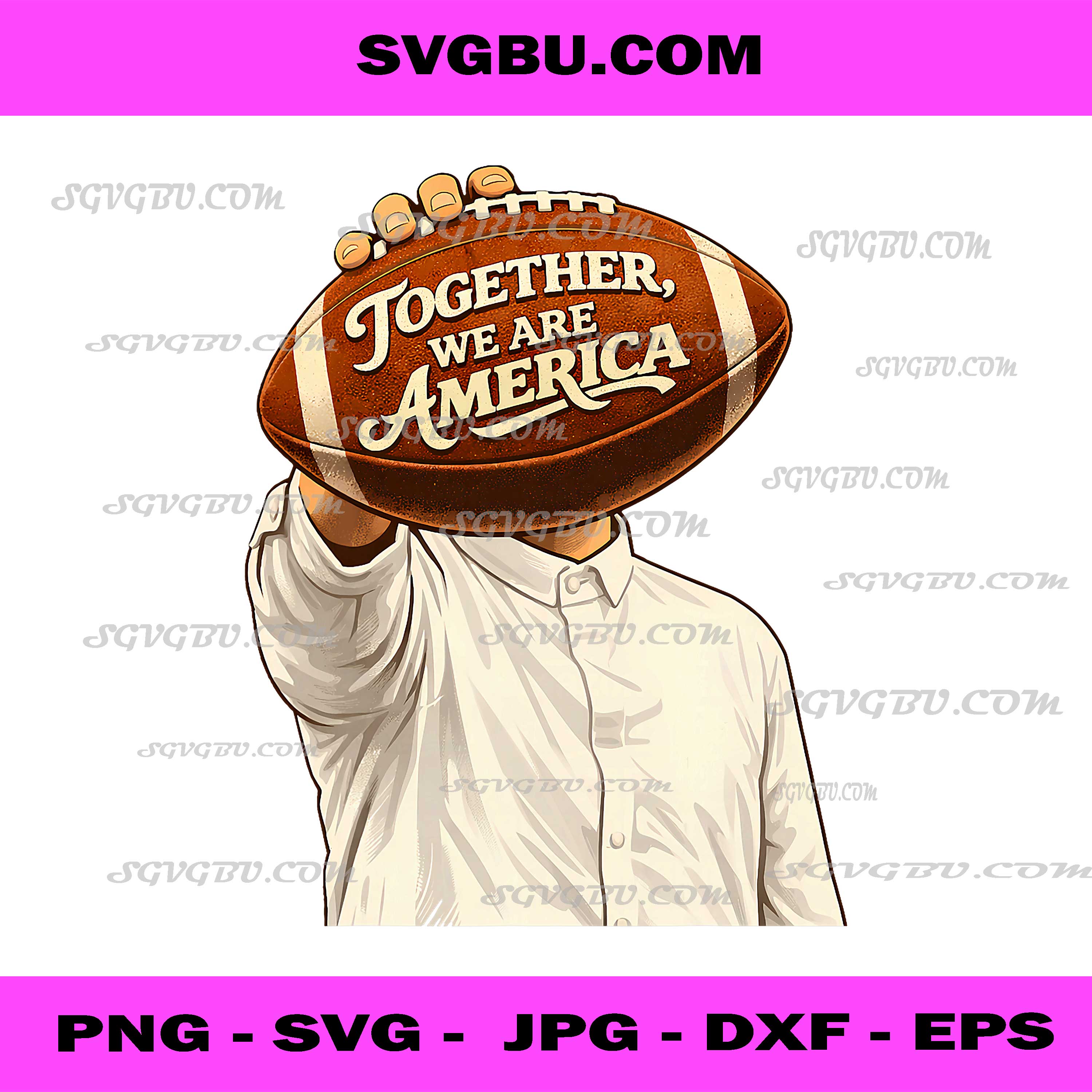 Together We Are America Football Hand PNG, Patriotic Sports Art PNG