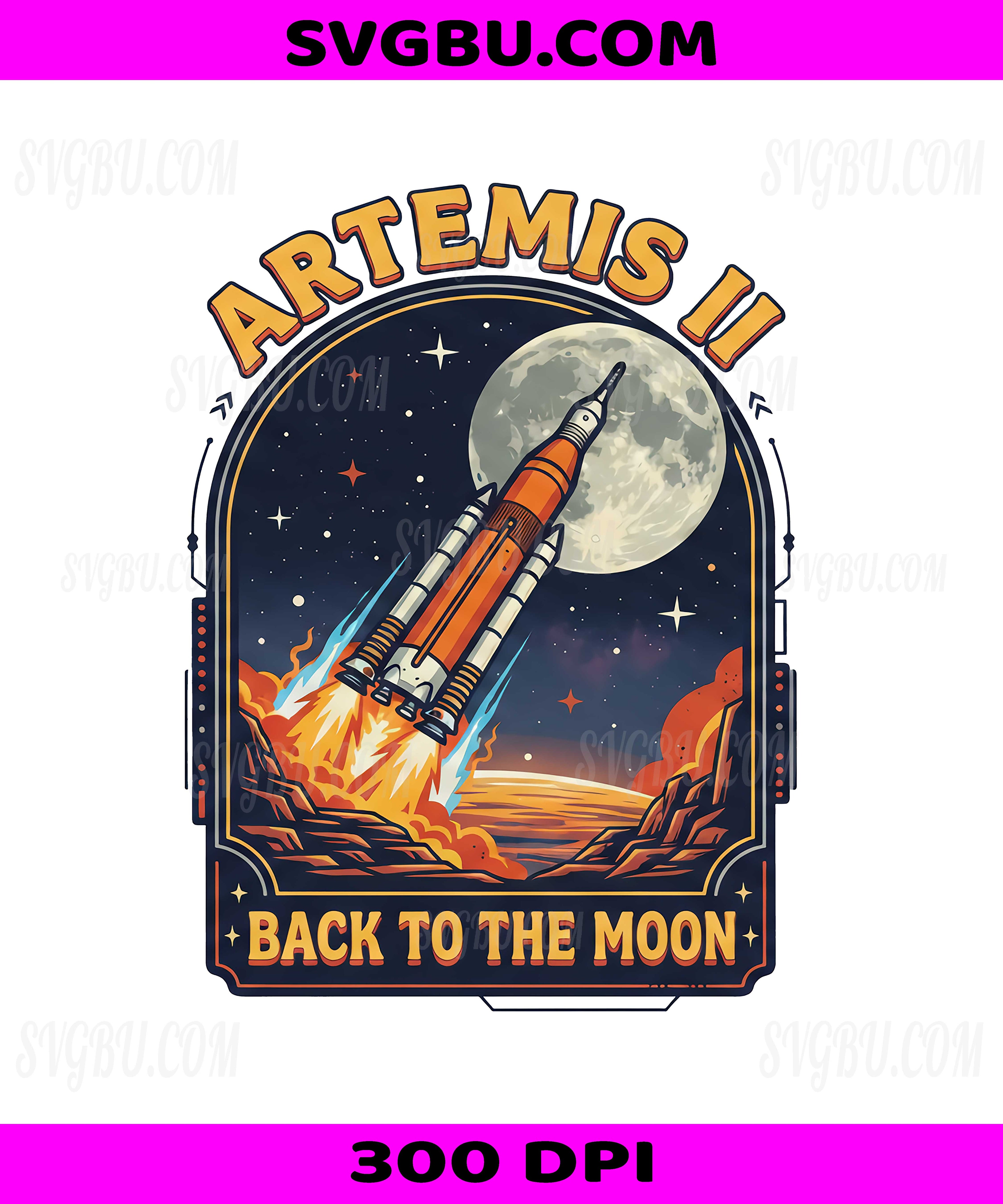 Artemis II Back to the Moon PNG, NASA Rocket Launch Retro Space Mission Badge