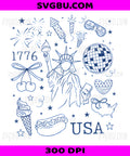 USA Patriotic Doodles, 1776 Statue Of Liberty Fireworks PNG, American Summer Icon Collection