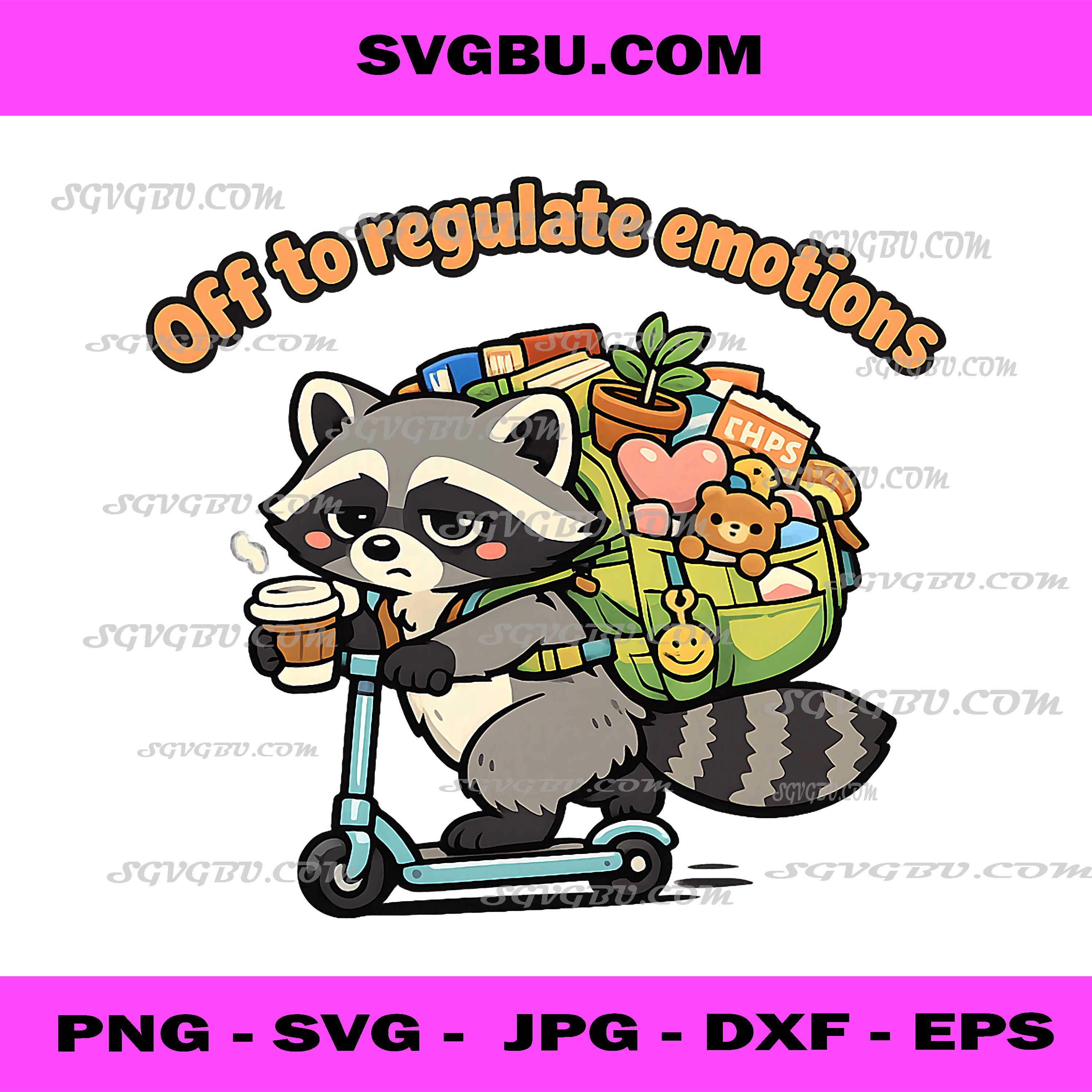 Off To Regulate Emotions Funny Raccoon Scooter PNG, Humor Art PNG