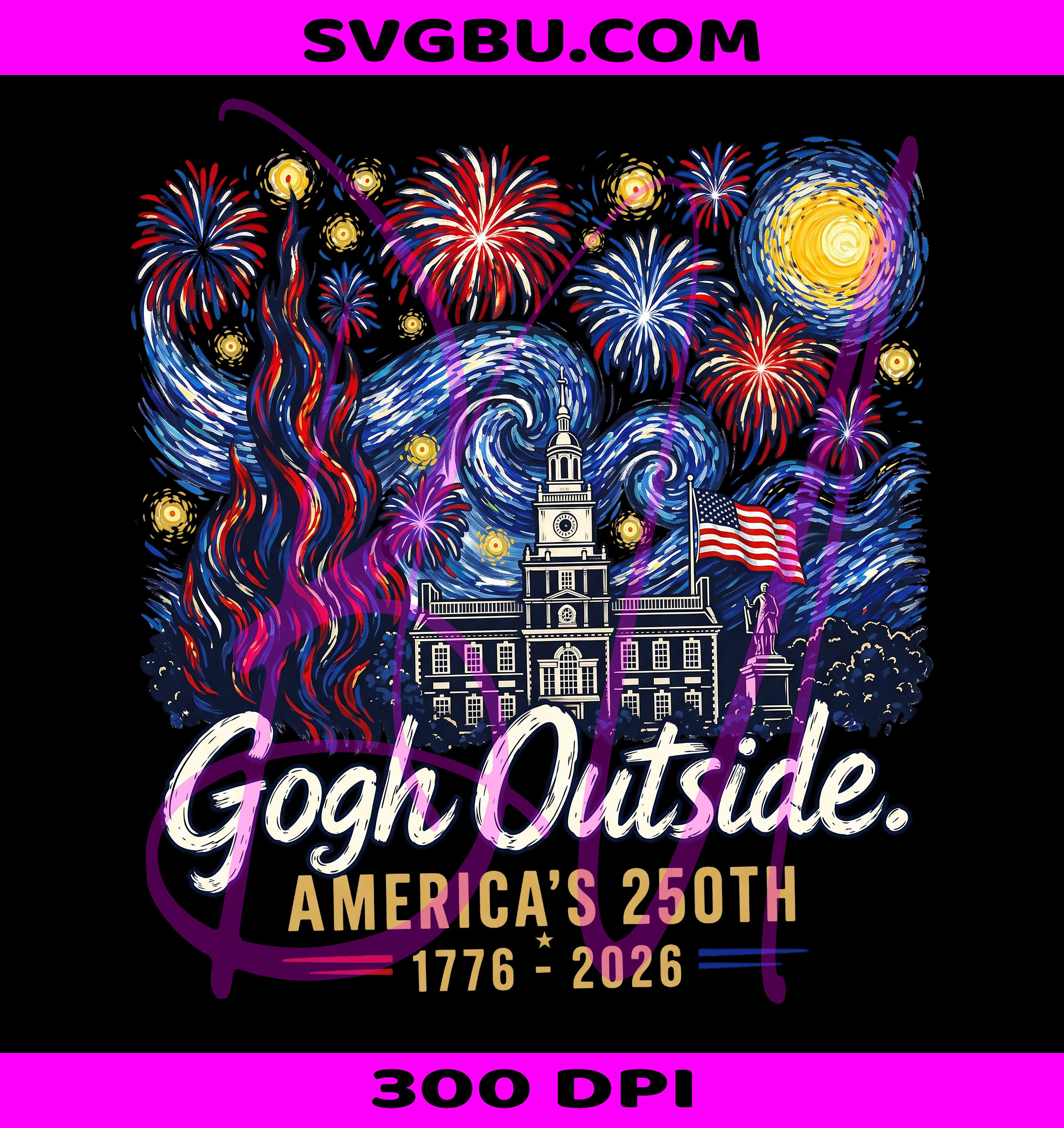 Gogh Outside PNG, America 250th PNG, Starry Night Fireworks PNG