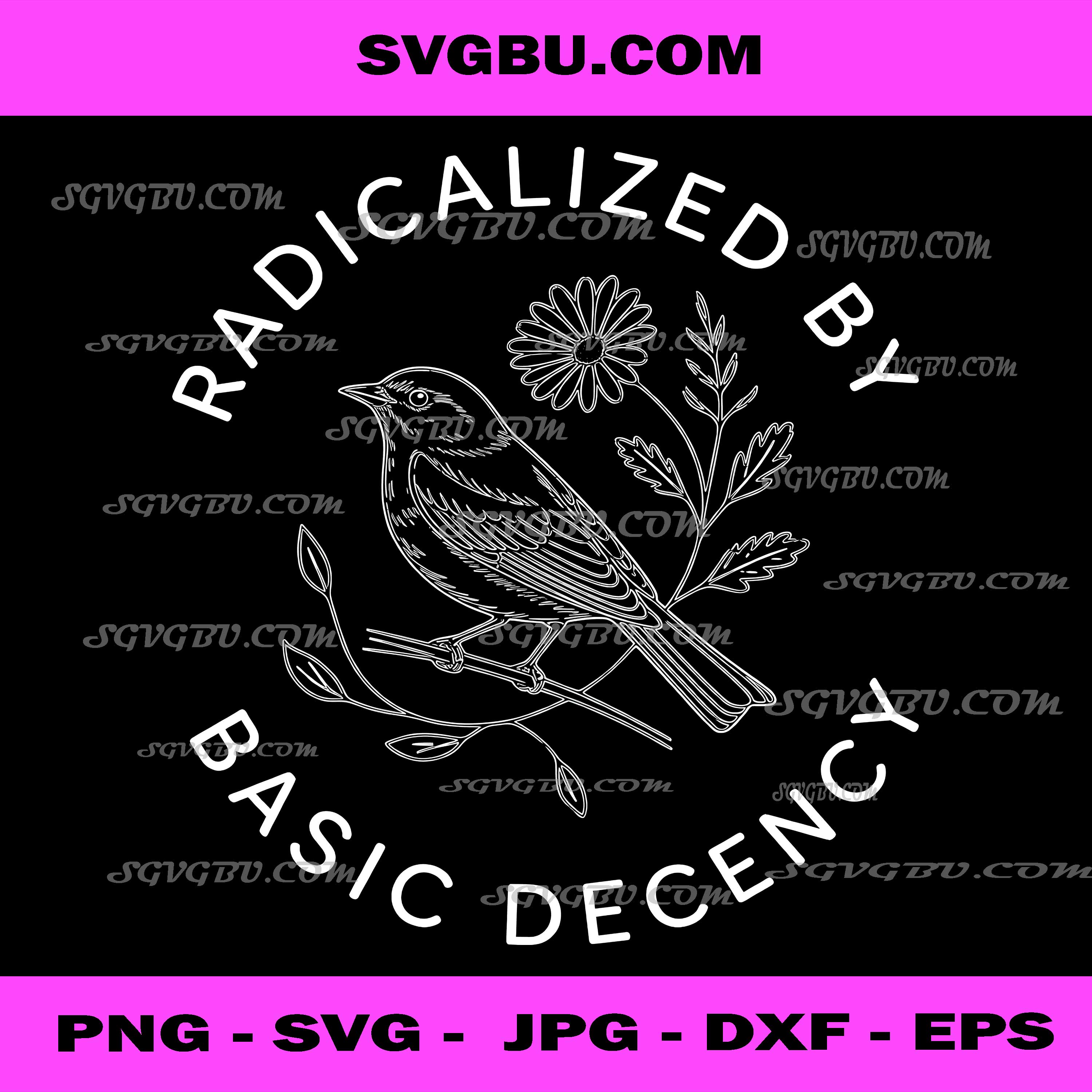Radicalized By Basic Decency, Bird and Flower Line Art PNG