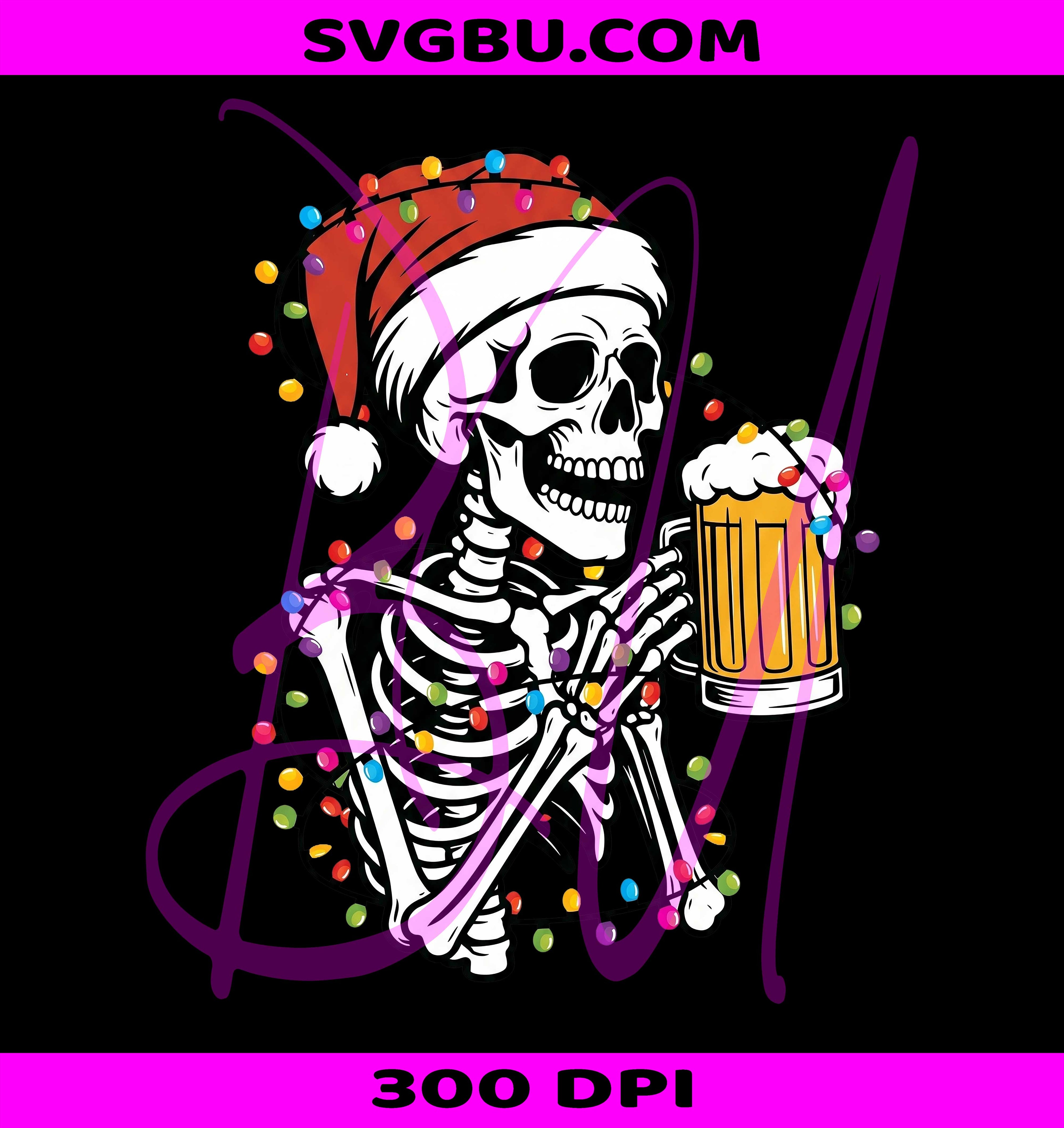 Christmas Skeleton Beer PNG, Funny Skull Santa Design PNG