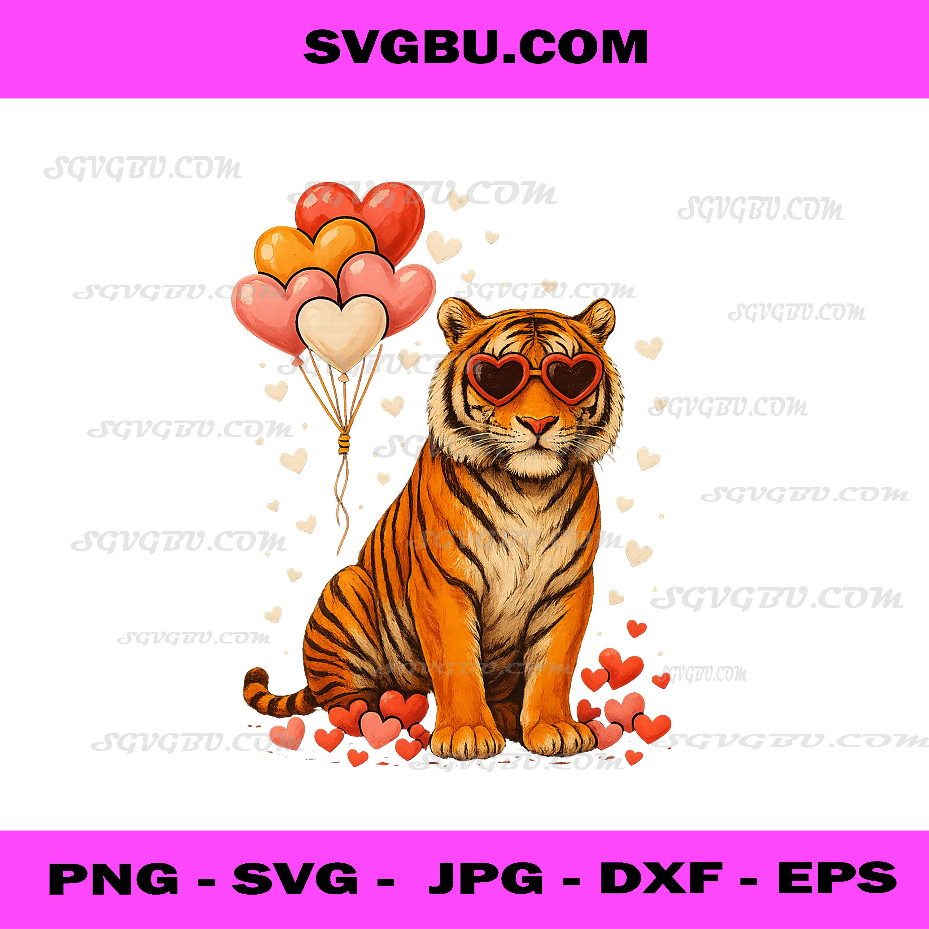 Funny Tiger Valentine's Day PNG, Heart Animals Lover PNG