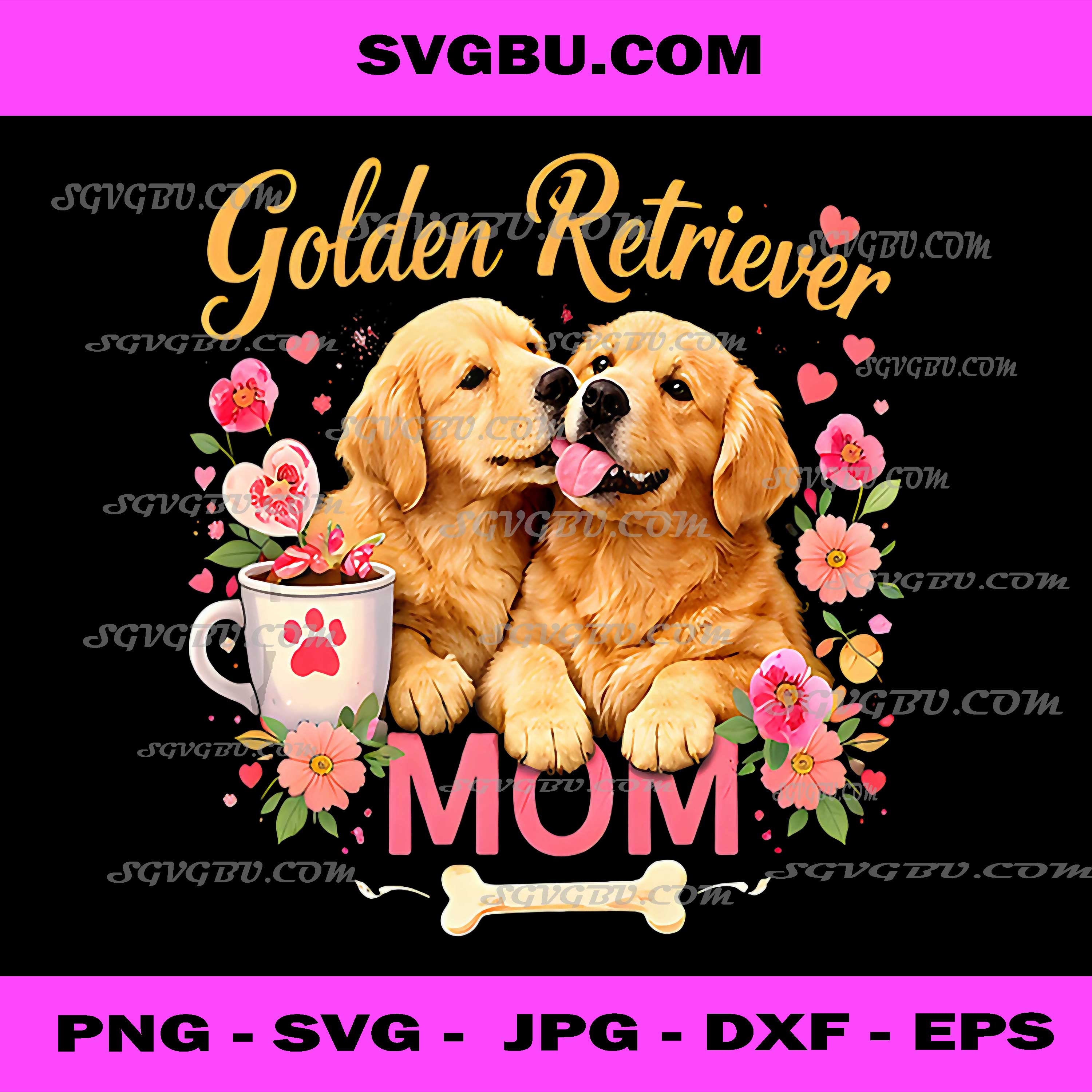 Retro Golden Retriever Mom Sunset Graphic PNG, Dog Lover Art PNG