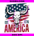 America Est 1776 PNG, Patriotic Bull Skull PNG, Western USA Flag PNG