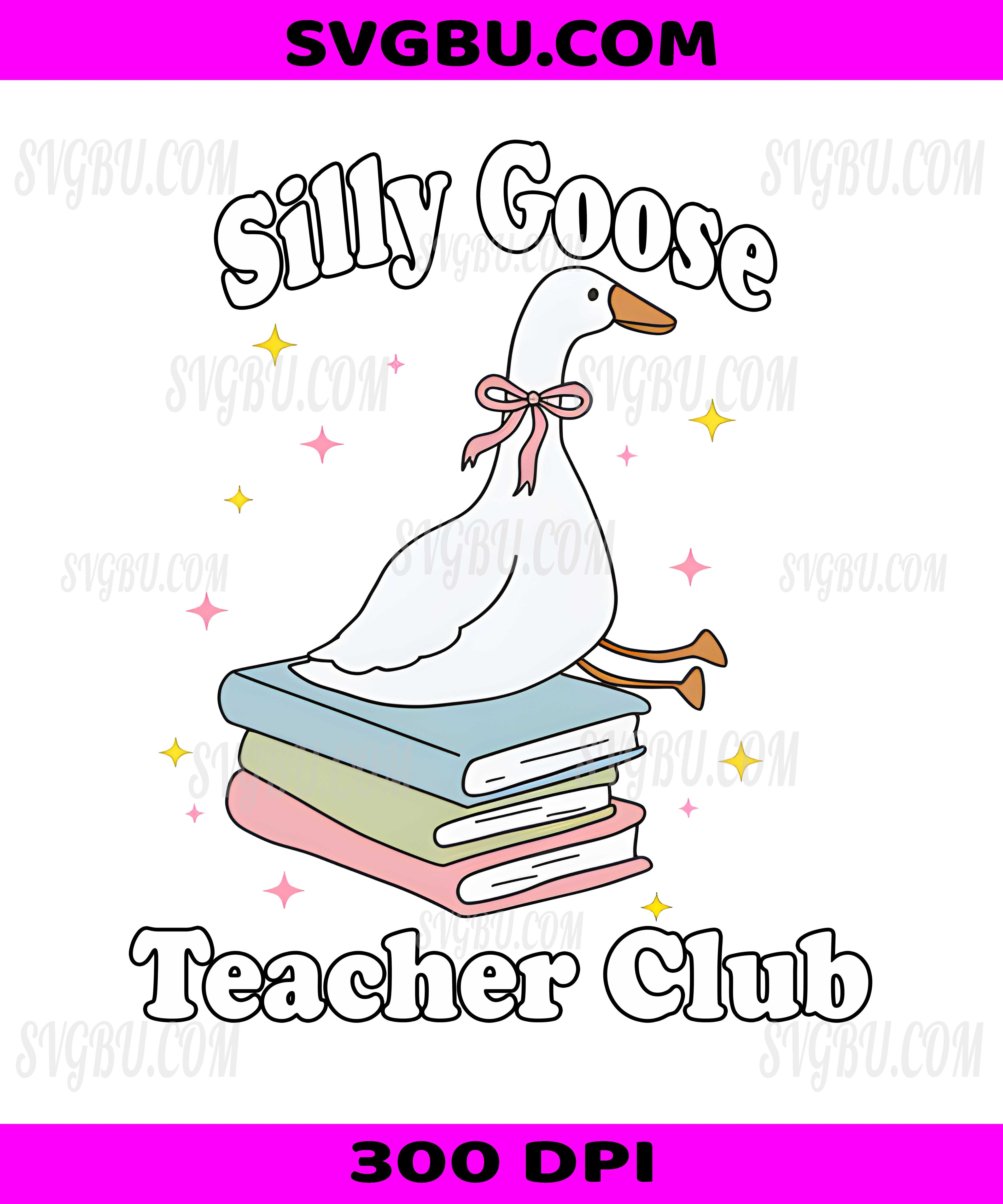 Silly Goose Teacher Club PNG, Cute Goose Sitting On Books Educator Design