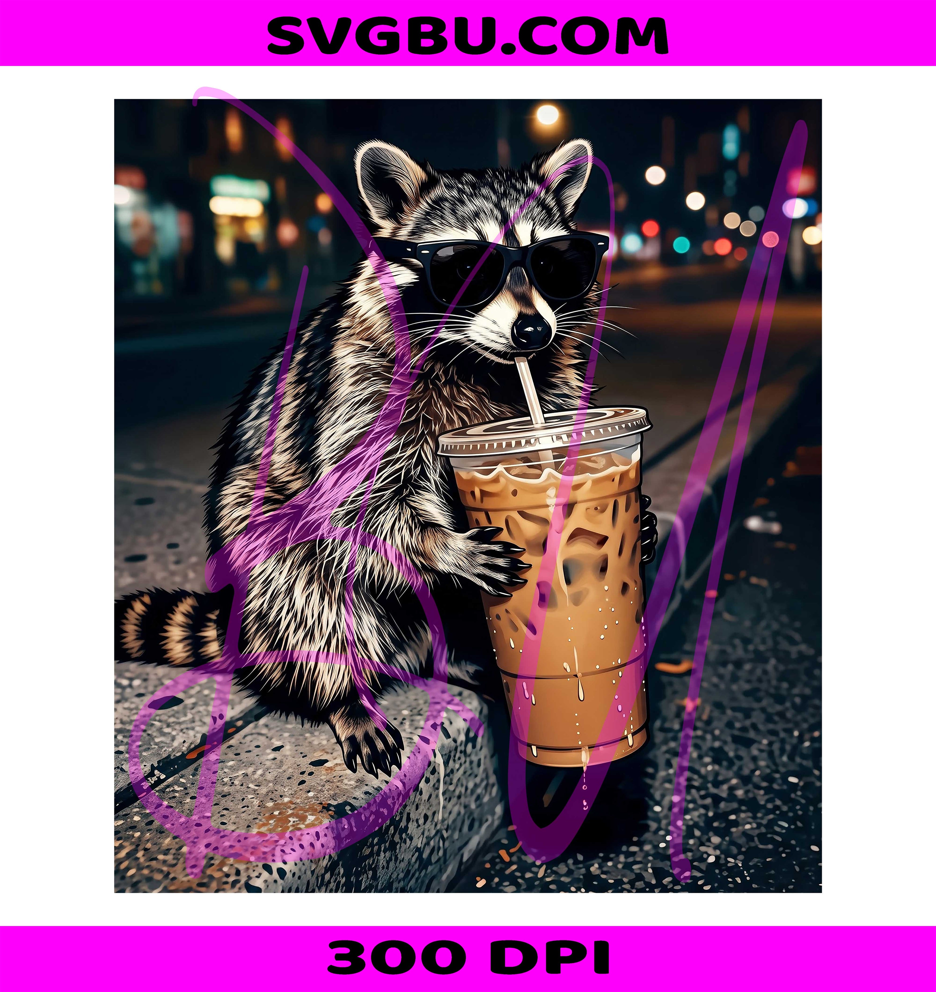 Raccoon Iced Coffee PNG, Coffee Raccoon PNG, Funny Animal Meme PNG
