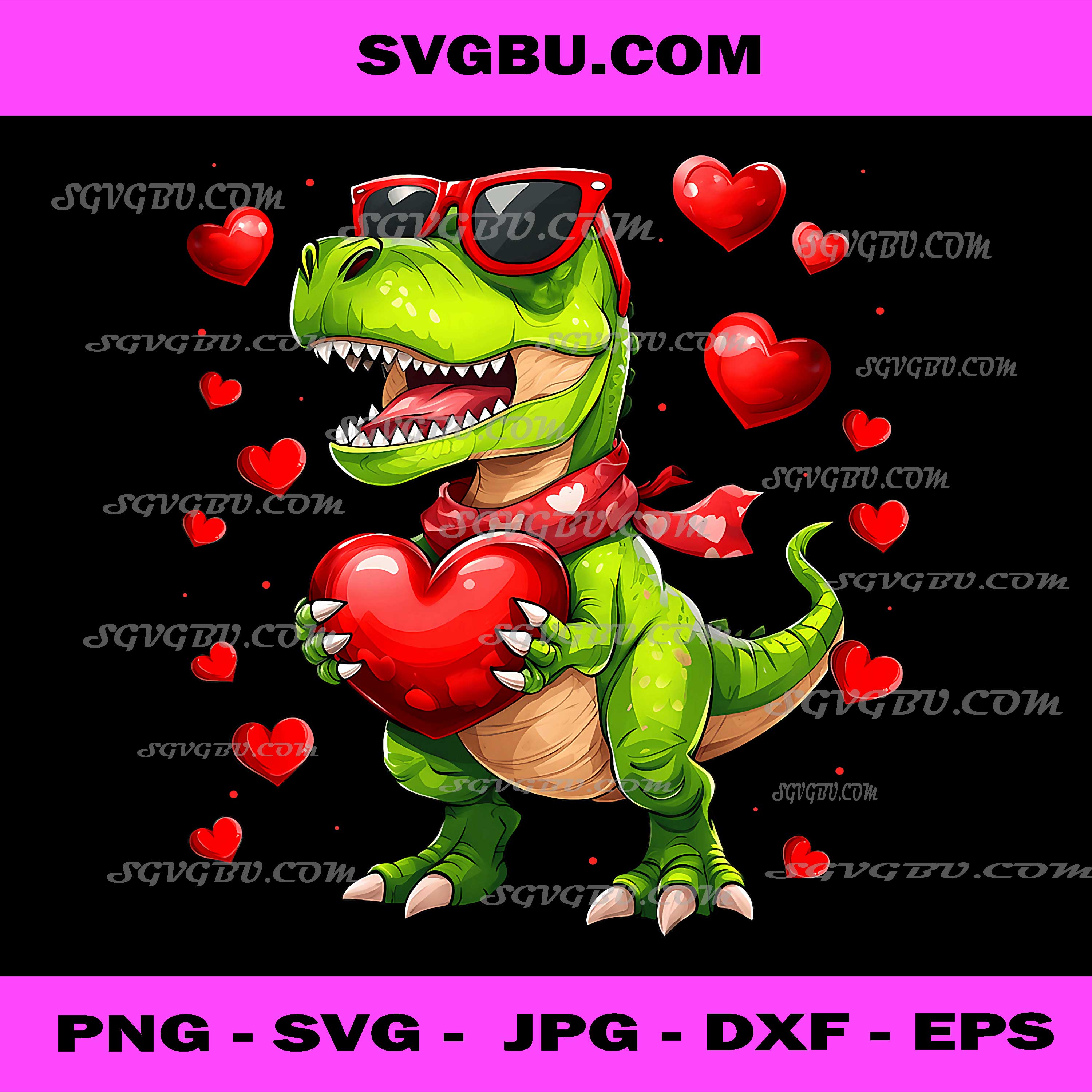 Valentine T Rex Dinosaur PNG, Dino Hearts PNG