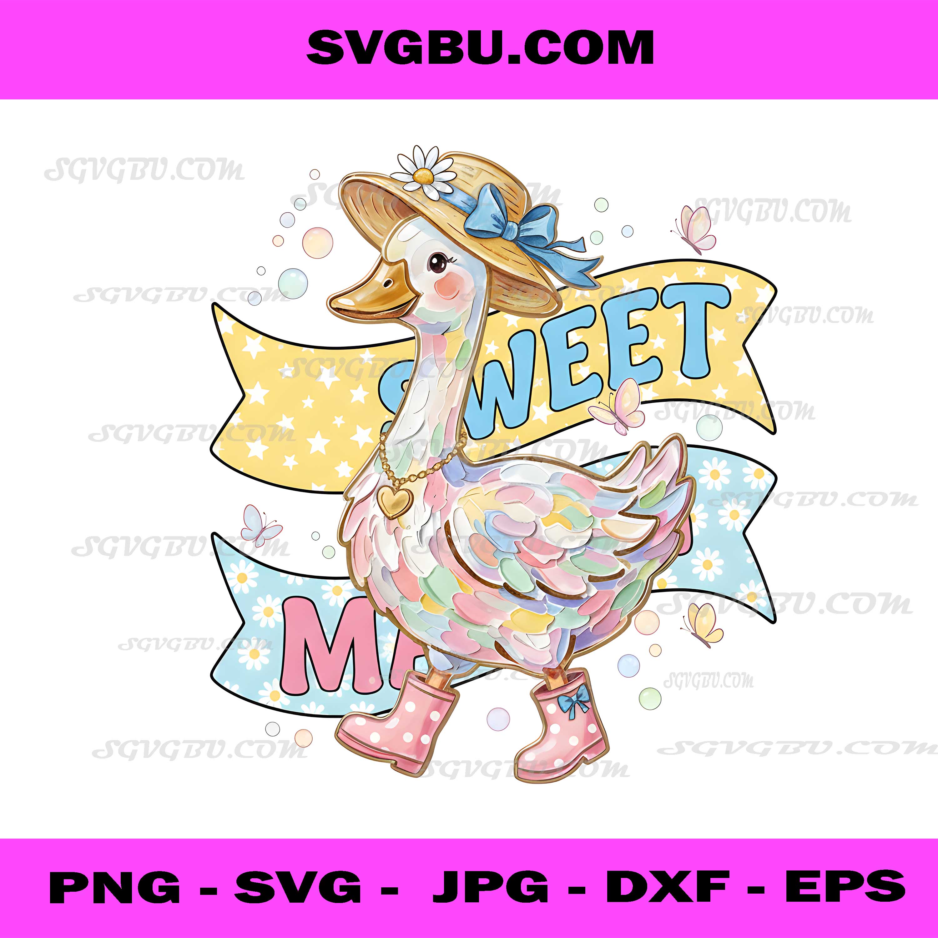 Cute Sweet Mama Goose PNG, Pastel Duck with Sun Hat PNG