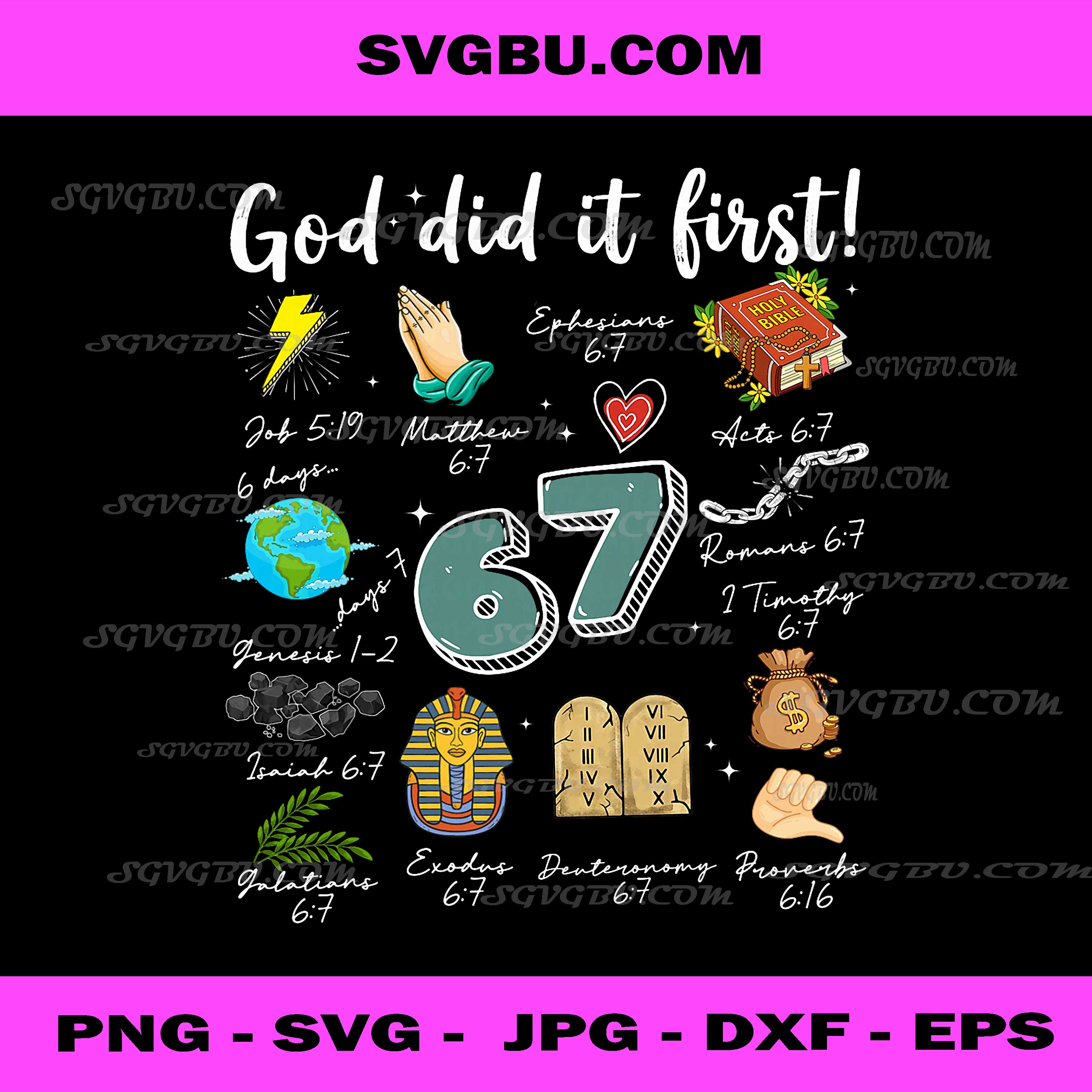 Vintage God Did It First 67 PNG, Six Seven Meme Christian Bible PNG