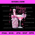 Happy New Year 2026 PNG, Champagne Disco Ball Pink Coquette Bow PNG