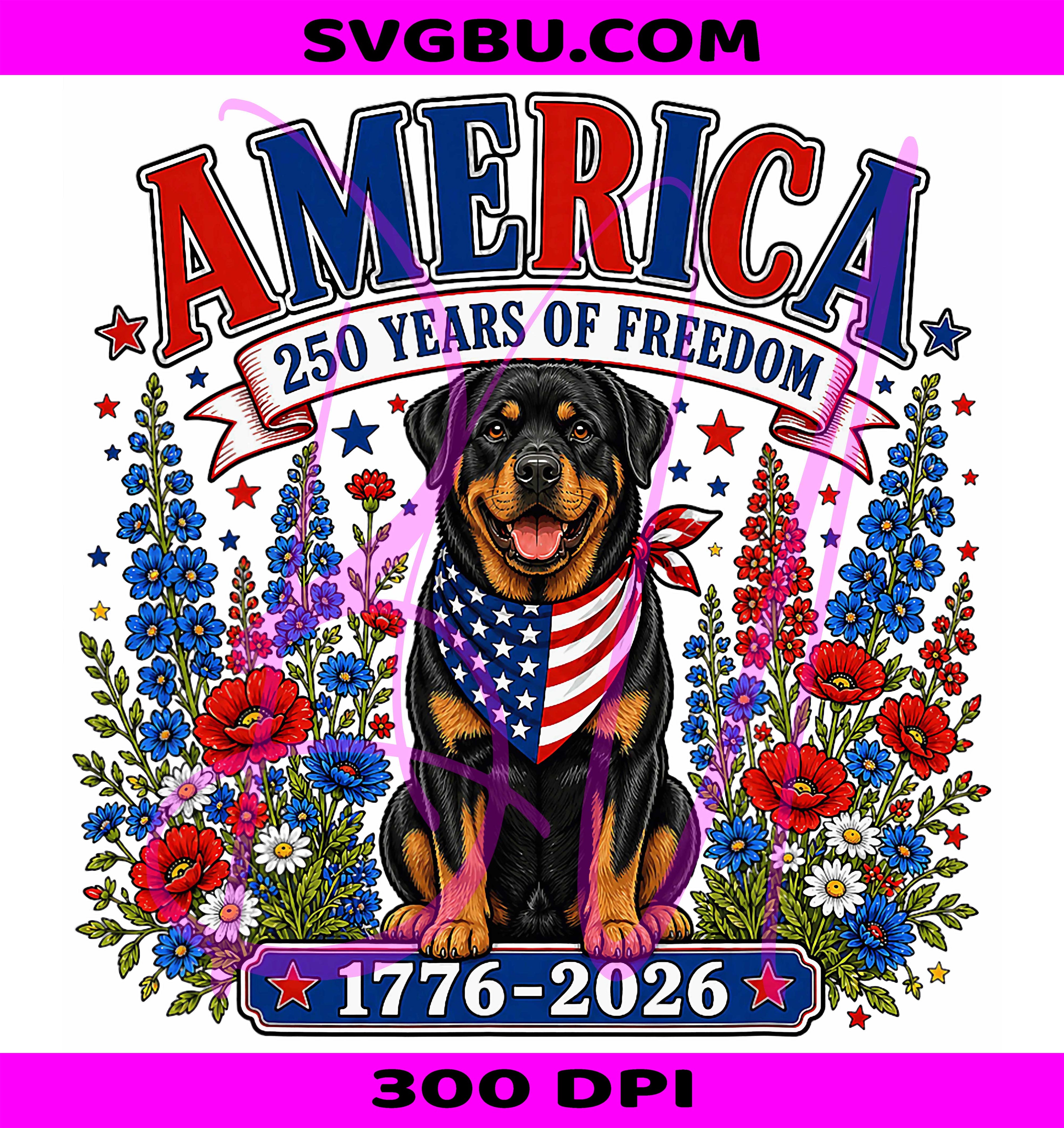 4th Of July Rottweiler PNG, Patriotic USA PNG, 250 Years USA PNG